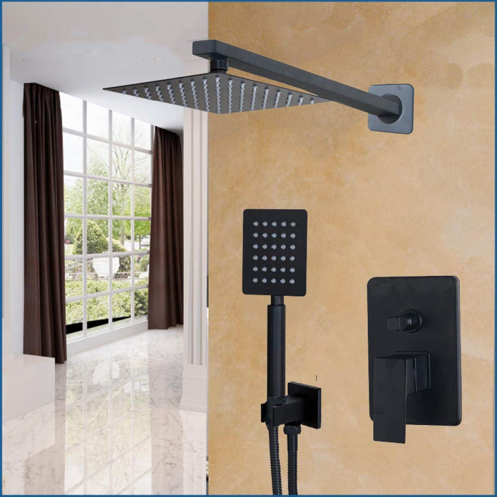 8 Inch Black Wall Mounted Rainfall Shower Head with Handheld Sprayer - High Pressure Bathroom Faucet Set for Spa-Like Shower Experience (Ideal for Master Bath, Guest Bath & Luxury Hotels)