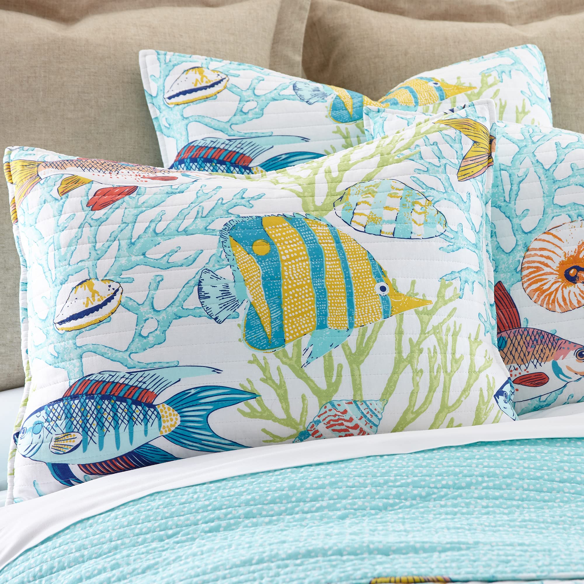 Levtex Home Beachwalk Full/Queen Quilt Set - 100% Cotton Reversible Coastal Bedding in Teal | Perfect for Beach House Decor & Coastal Themed Bedrooms