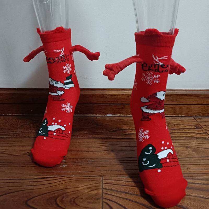 Cozy Christmas Socks for Hand Holding - Warm Holiday Couple Socks for Christmas Gifts, Stocking Stuffers & Romantic Winter Nights
