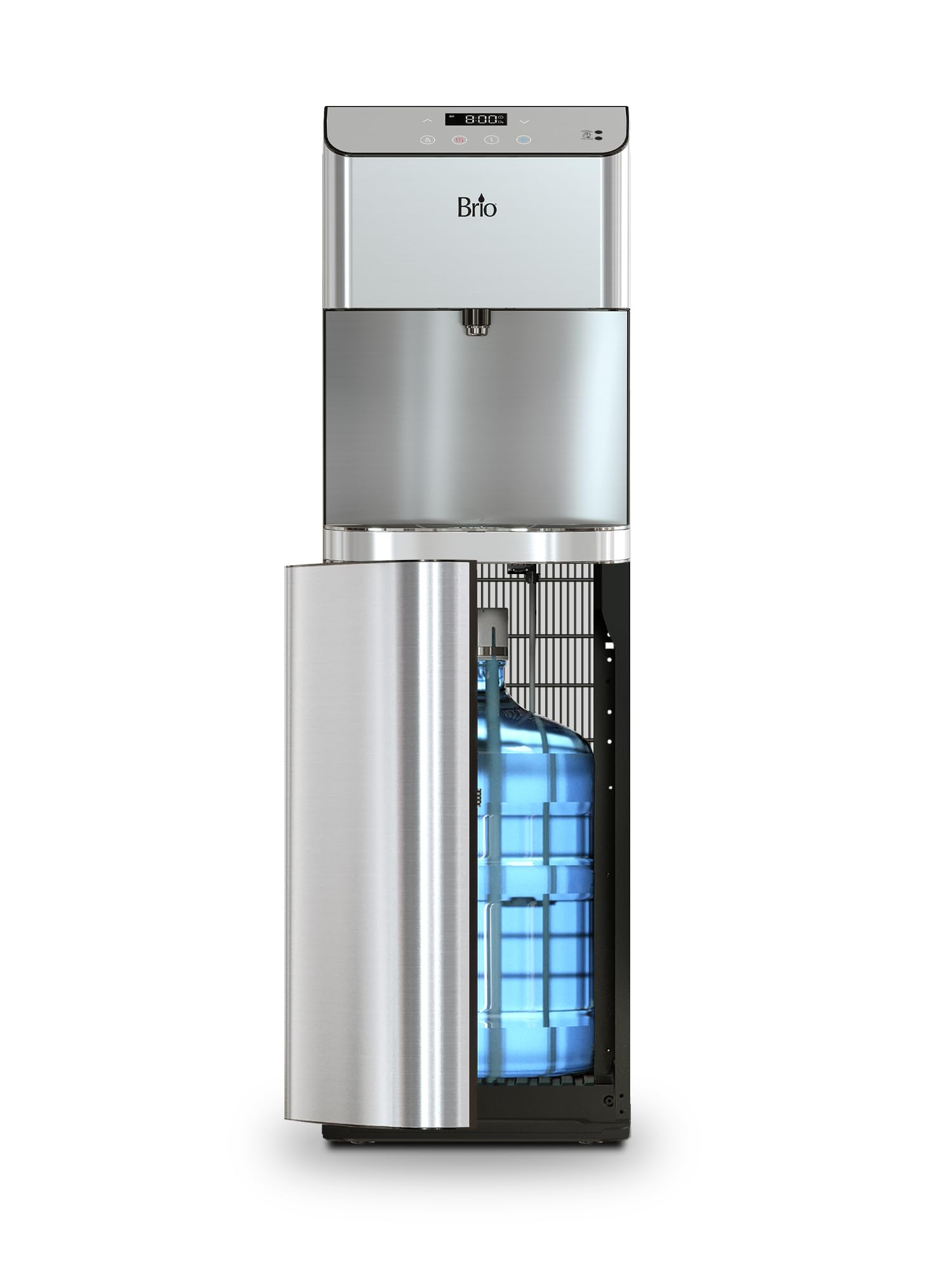 Brio Moderna Bottom Load Water Cooler Dispenser - 3 Temperature Settings, Adjustable Hot & Cold Water, Self-Cleaning Function, Touch-Free Dispensing, Child Safety Lock, Compatible with 3 & 5 Gallon Bottles, Digital Display with LED Light - Perfect for Home, Office, and Kitchen Use