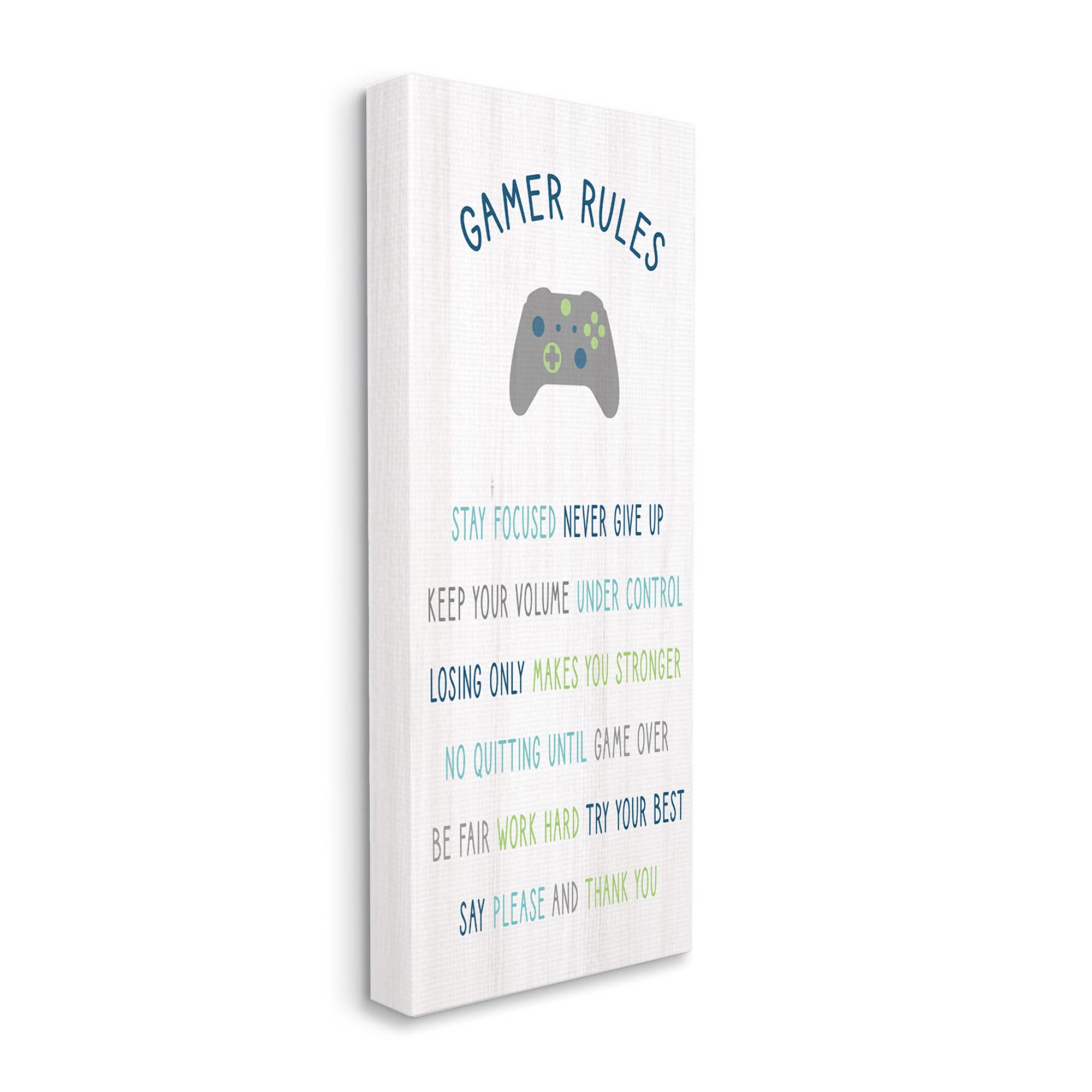 Stupell Industries Gamer Rules Canvas Wall Art - Motivational Video Game Phrases for Kids, Designed by Daphne Polselli, 20