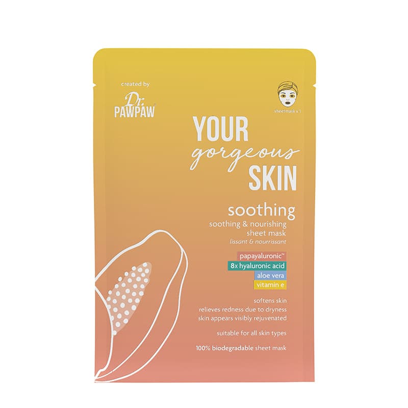 Dr. Paw Paw Soothing Sheet Mask for Gorgeous Skin - Hydrating Facial Treatment for Dry & Sensitive Skin - Perfect for Spa Day & Self-Care Routine