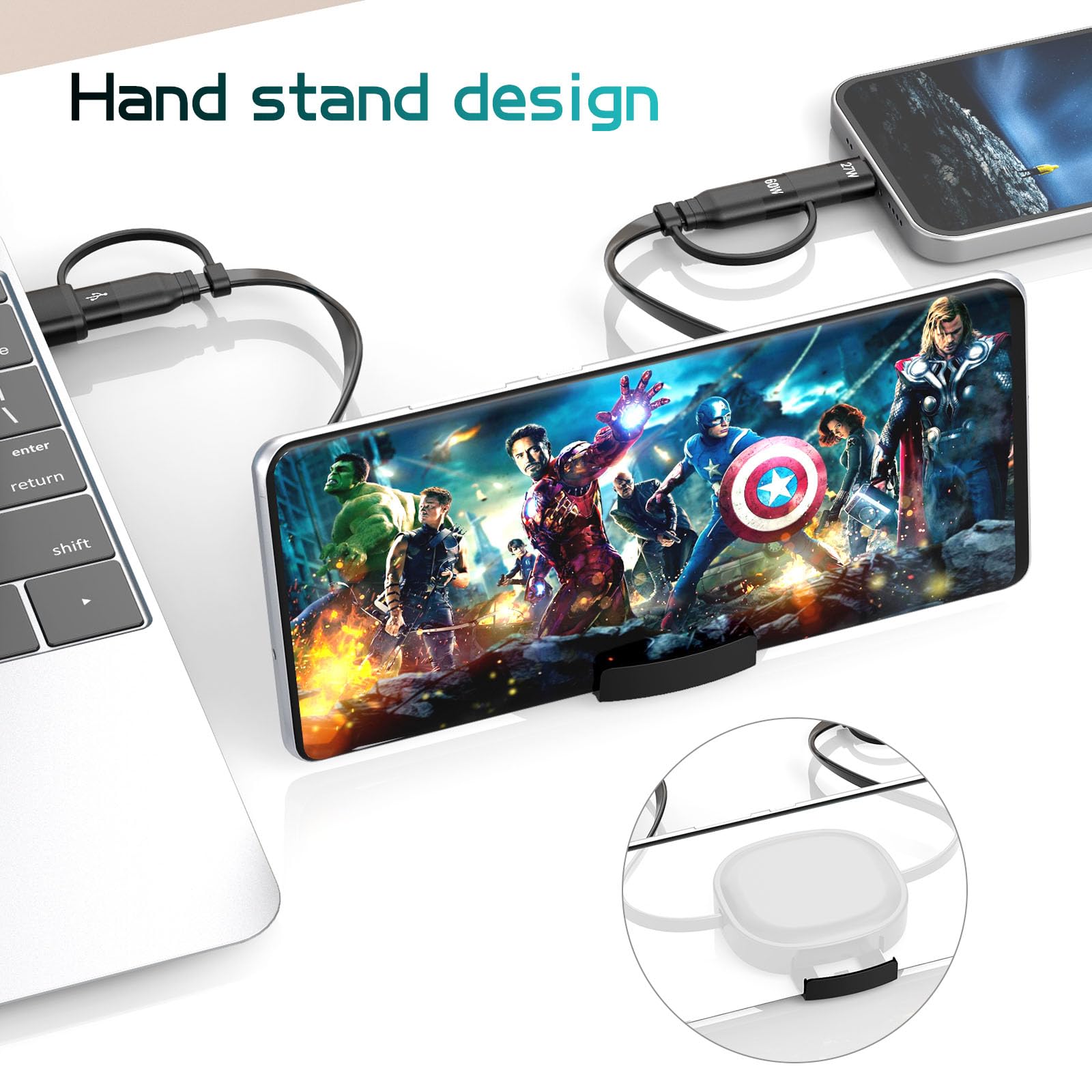 2-Pack 5-in-1 Retractable Multi Charging Cable - 60W Fast Charging & Data Sync for iPhone 16/15/14/13, iPad, Samsung S24/S23, Tablets - Universal Car & Home Charger for Travel, Office & Daily Use