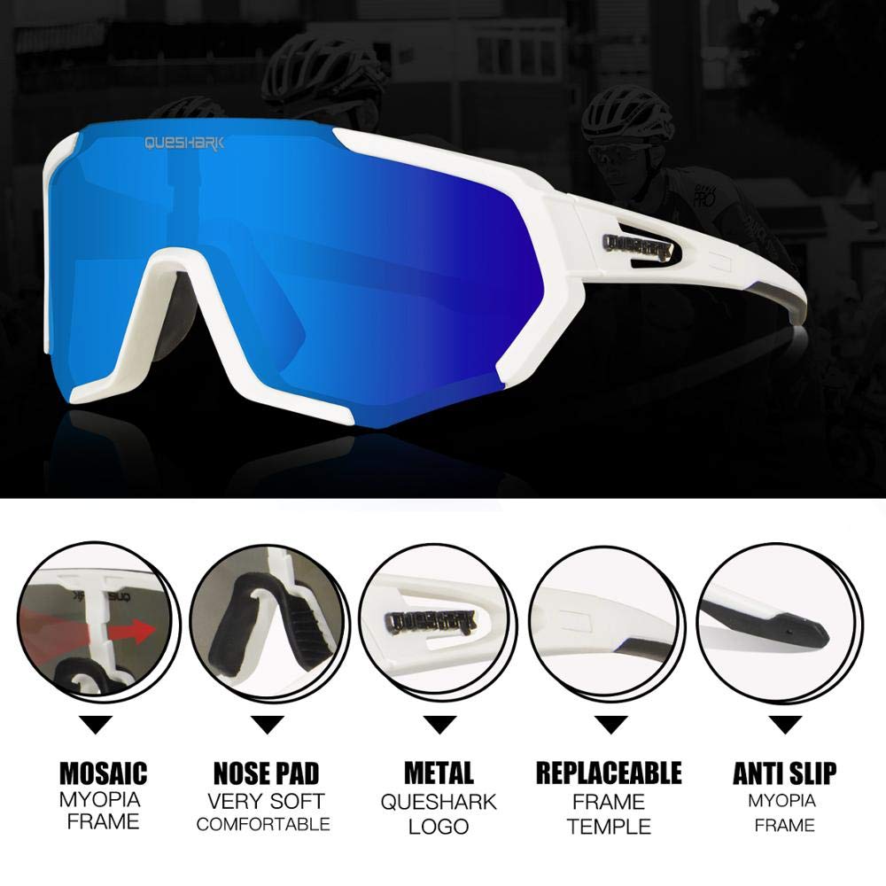 Queshark Polarized Cycling Glasses for Men & Women - UV Protection Sports Sunglasses with 2 HD Lenses - Ideal for Cycling, Running, Hiking & Outdoor Activities