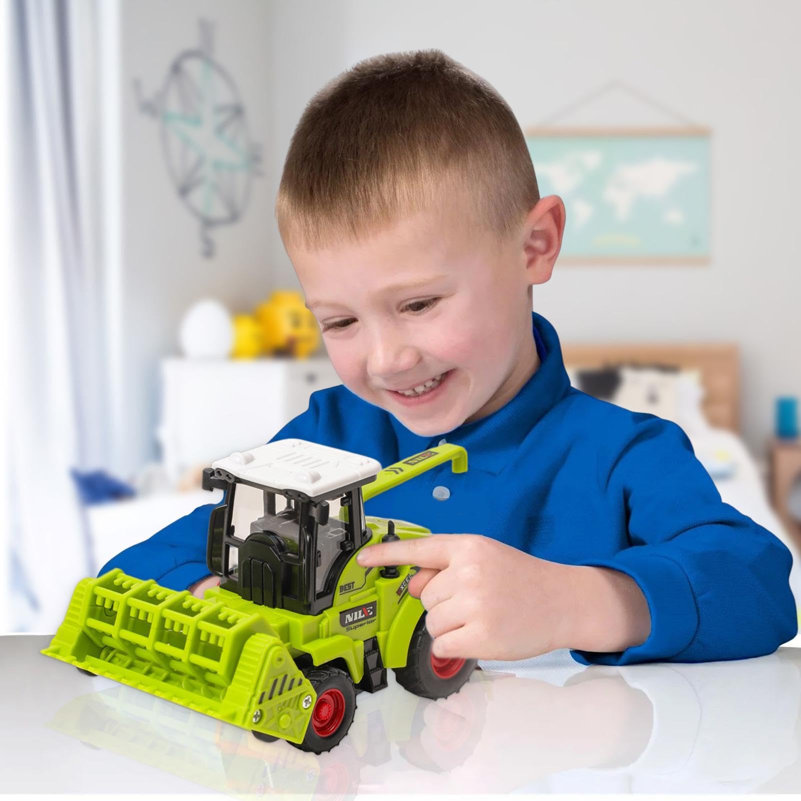 Realistic Inertial Tractor Toy Vehicle - Friction Powered Farm Tractor for Kids, Educational Learning Toy for Toddlers & Children - Perfect for Farm Play, Pretend Play, and Early STEM Learning