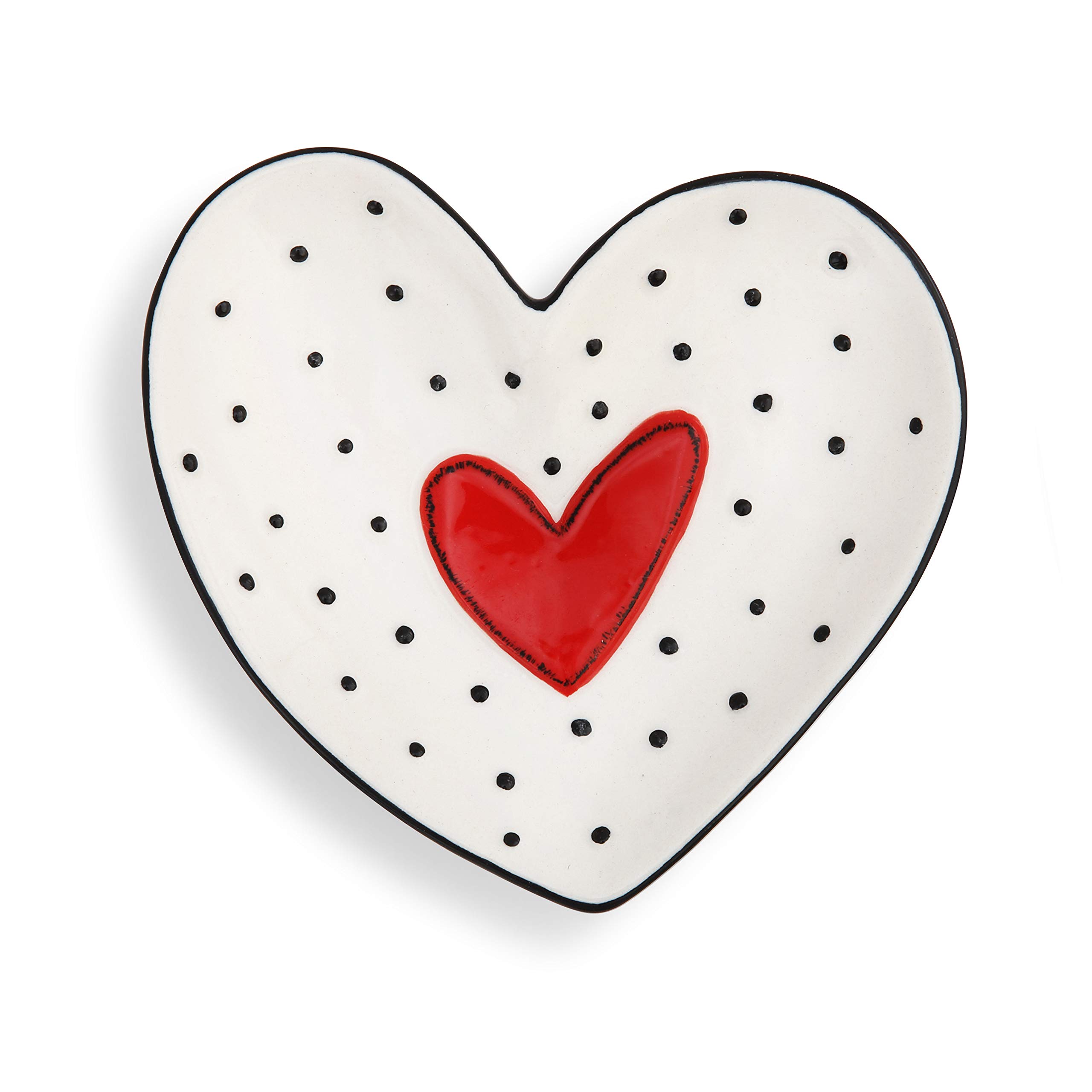 DEMDACO Heart-Shaped Ceramic Jewelry Tray Set - 4 Pack, 4x4 Inch Black & White Stoneware Organizer for Rings, Earrings & Small Treasures | Perfect for Vanity, Dresser, Bathroom & Gift Giving