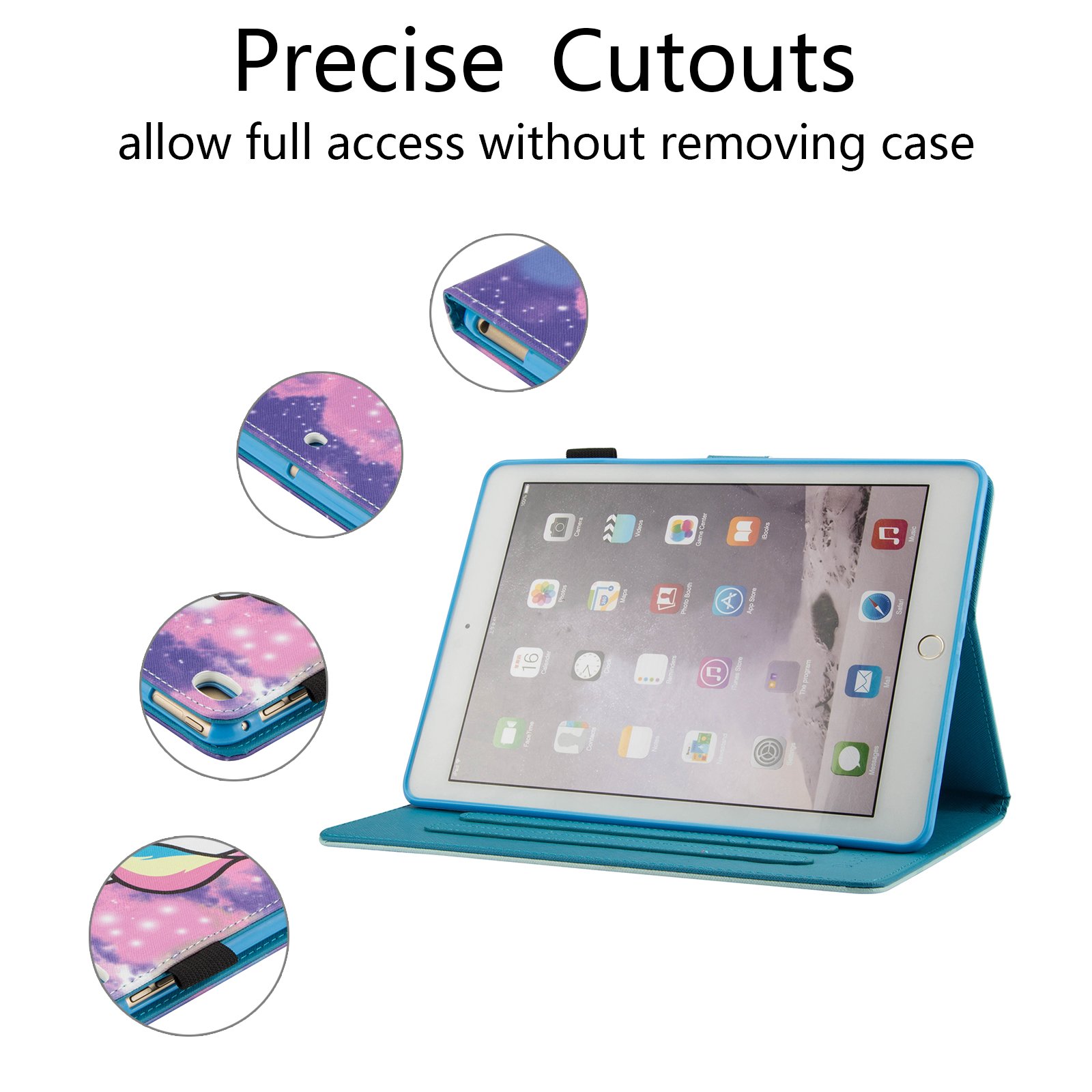 Dteck PU Leather Flip Stand Case for iPad 6th/5th Gen (2018/2017), iPad Air 2 & iPad Air (9.7 Inch) - Cute Unicorn Design Smart Cover with Card Slots | Perfect for Work, School & Travel Protection
