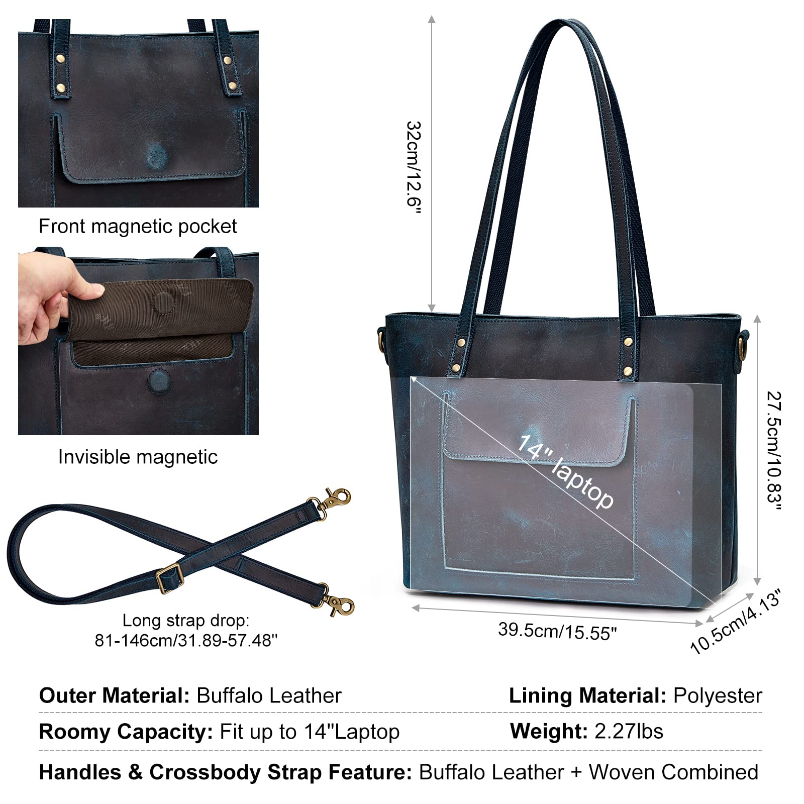 S-ZONE Women's Genuine Leather Tote Bag & Distressed Shoulder Bucket Purse Set - Stylish Handbag Bundle for Work, Travel and Everyday Use