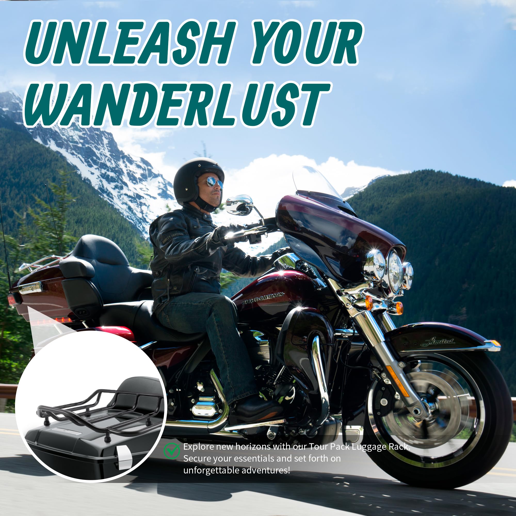MoKitDora Black Universal Motorcycle Luggage Rack for Harley Touring Models (1984-Up) - Fits CVO, Street Glide, Electra Glide, Road King & Ultra Classic - Heavy Duty Trunk Top Carrier for Long Rides & Road Trips