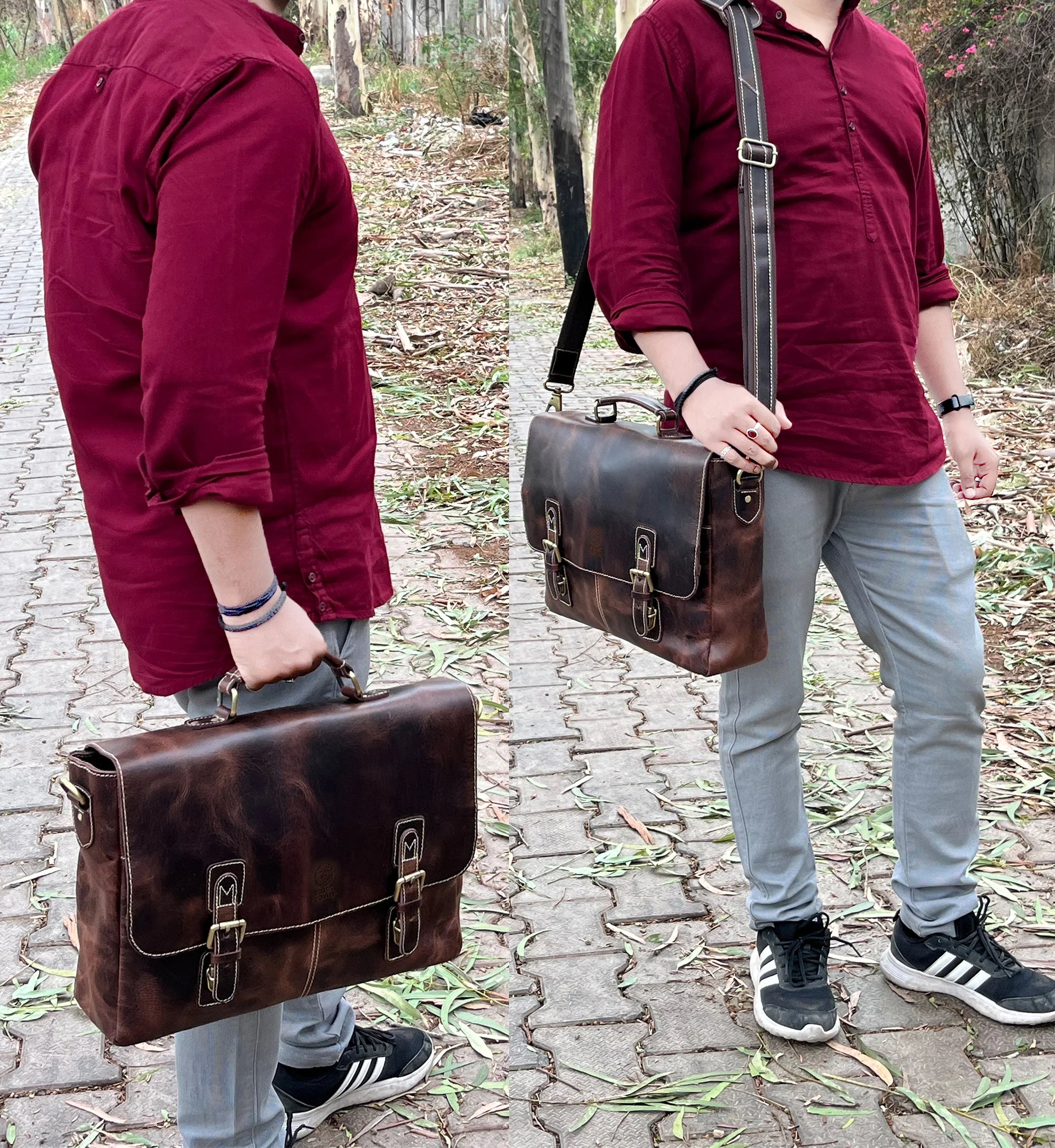 Predator 16 Leather Satchel Laptop Briefcase Bag for Men - Professional Business Work Bag with Adjustable Shoulder Strap, Walnut Brown - Perfect for Office, Travel & Daily Commute