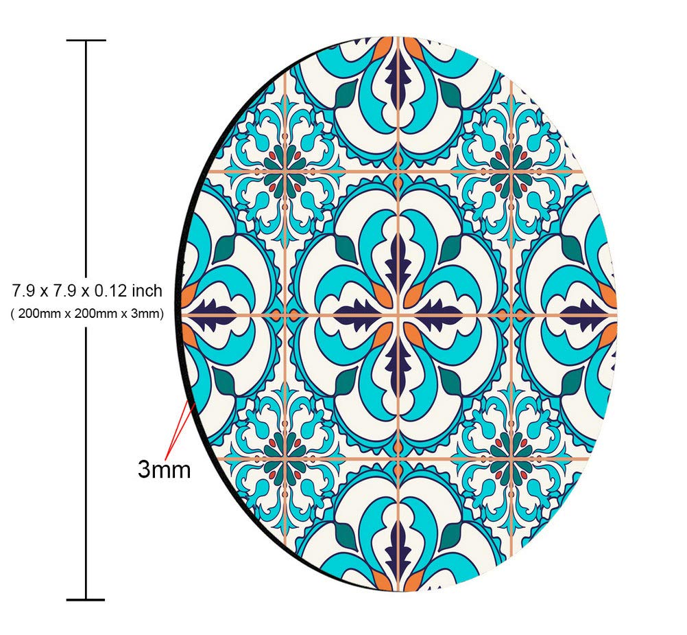 Portuguese Tile Print Mouse Pad - Moroccan & Mediterranean Design Round Mouse Mat for Office, Gaming & Home Desk Accessories | Perfect Gift for Coworkers & Friends