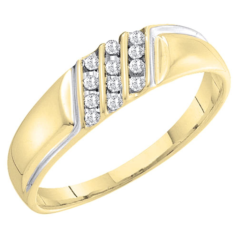 10kt Yellow Gold Men's Round Channel-Set Diamond Triple Row Wedding Band - 1/8 CTW - Dazzlingrock Collection - Perfect for Engagement, Anniversary & Special Occasion Gifts