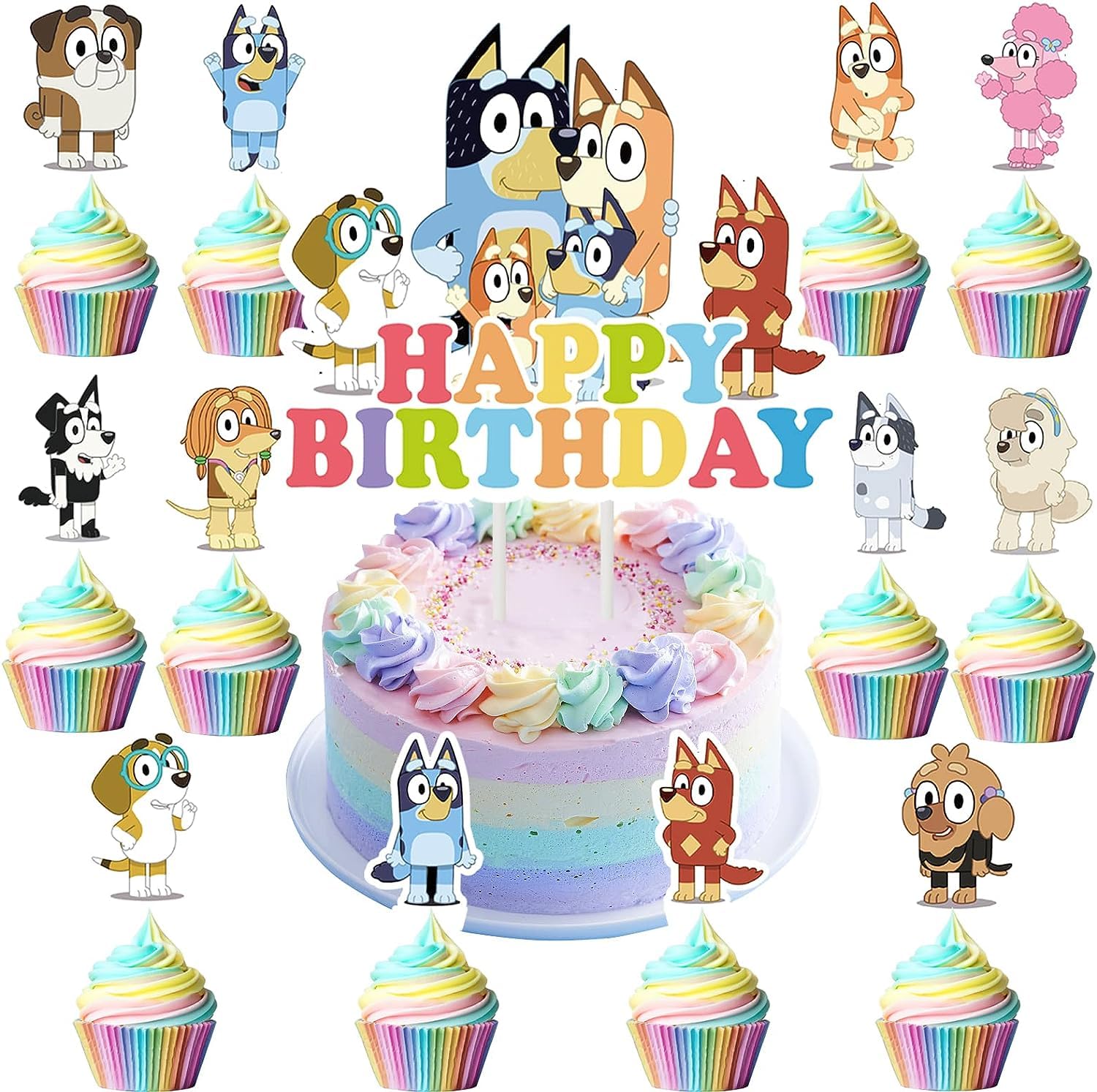 25PCS Blue Dog Birthday Party Supplies Set - Cake Toppers & Cupcake Decorations for Kids Birthday Party Favors | Perfect for Dog-Themed Celebrations, Baby Showers & Pet Lover Events