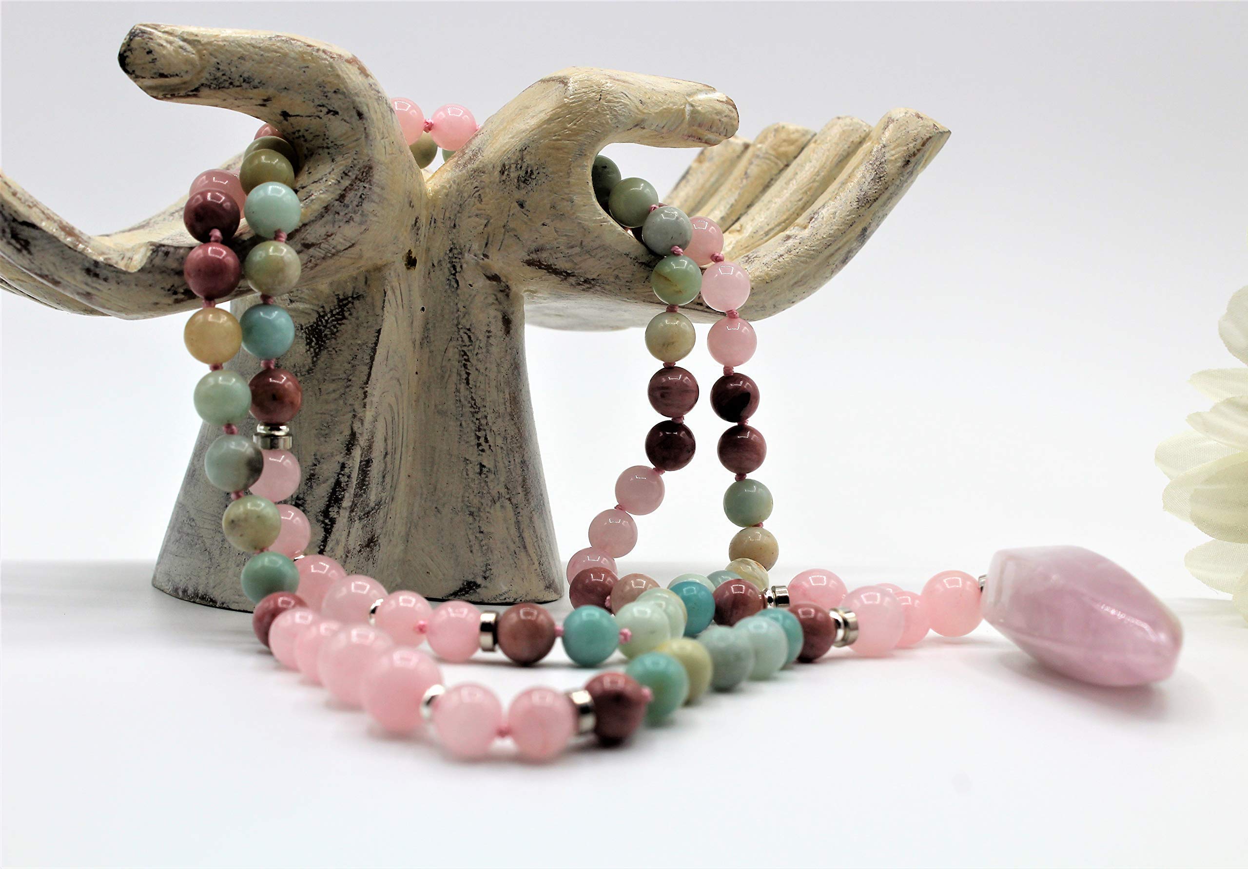 Pastel Multi-Gemstone Beaded Necklace with Hand-Knotted Pendant - Elegant Boho Jewelry for Women, Perfect for Weddings, Parties & Everyday Wear