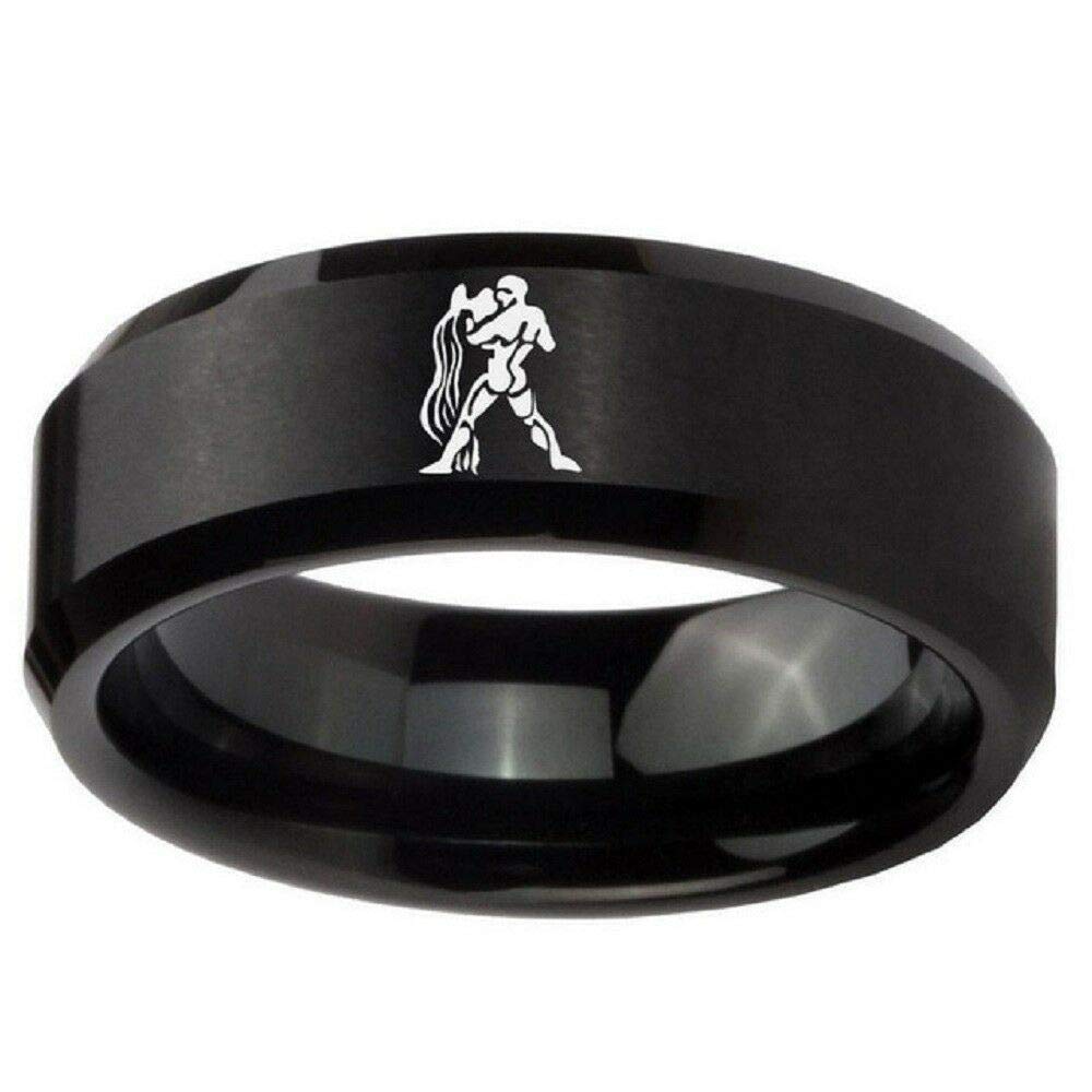 FlyStarJewelry Black Titanium Steel Couple Rings for Men & Women - Zodiac 12 Constellation Astrology Matching Bands - Perfect for Anniversaries, Weddings & Romantic Gifts