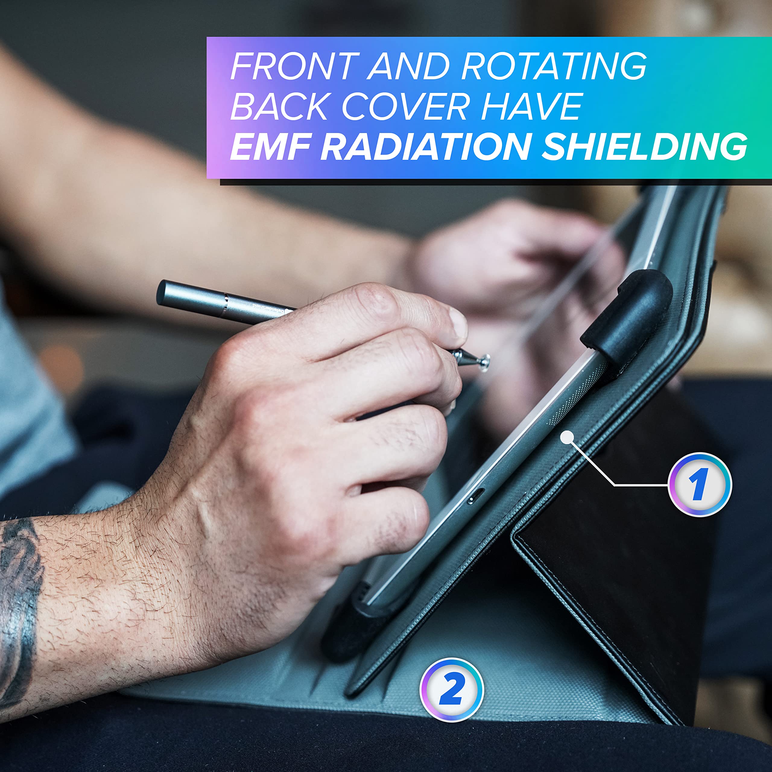 DefenderShield EMF Protection Tablet Case – Universal Fit for iPad & Tablets with 360° Kickstand, Secure Grip & Durable Radiation Shield – Perfect for Work, Travel & Home Use (Medium Size)