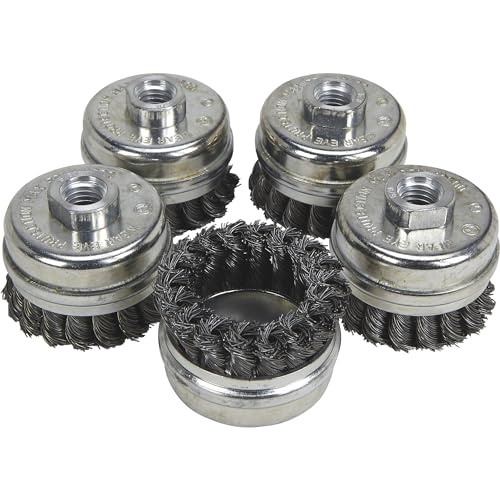 Klutch 2.5 Inch Twisted Knot Cup Brushes - 5 Pack for Metal Cleaning, Rust Removal & Surface Preparation - Ideal for Grinding, Deburring & Weld Cleaning