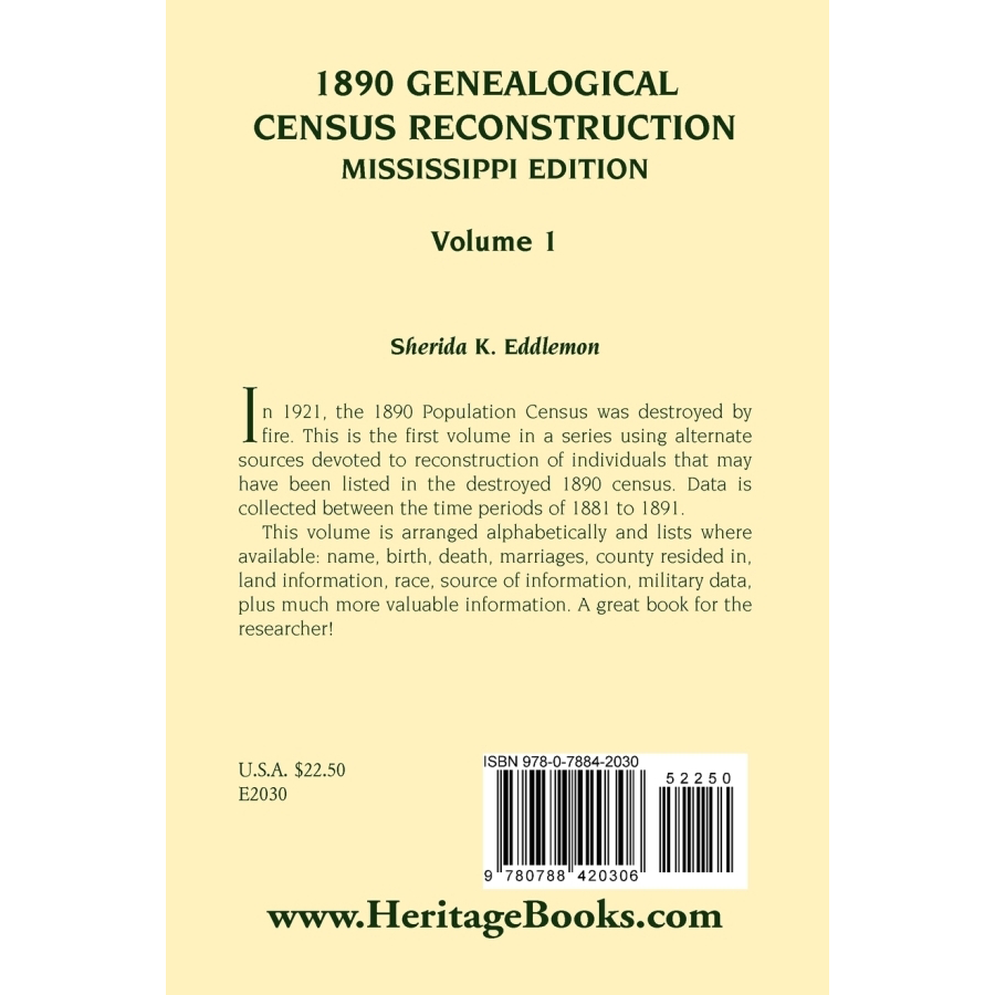 1890 Genealogical Census Reconstruction for Mississippi - Volume 1 | Historical Family Research & Ancestry Records | Perfect for Genealogists, Historians & Family Tree Enthusiasts
