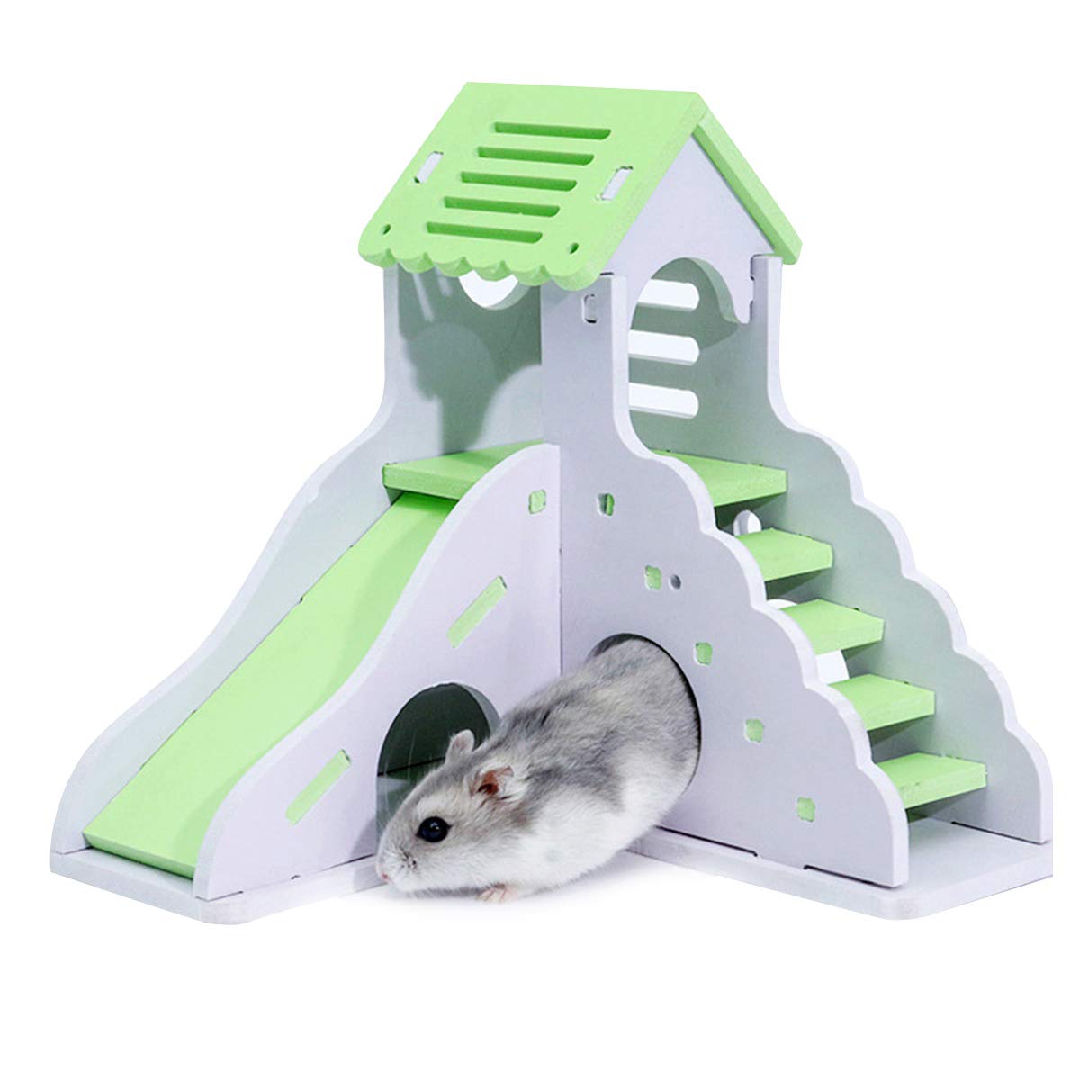 Yolispa Double Layer Hamster Play House with Stairs & Slide - Durable Small Pet Cage for Hamsters, Mice, Gerbils - Fun Climbing & Play Area for Indoor Pet Activities