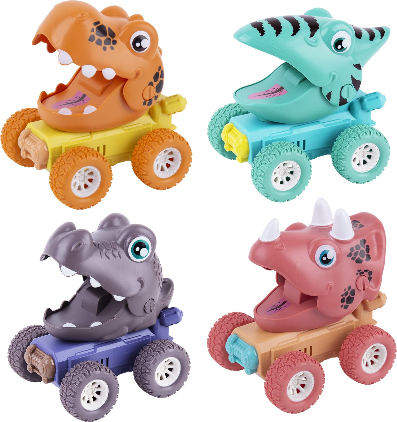 Berry President Dinosaur Truck Toy Set - 4 Colorful Press & Go Dinosaur Vehicles for Kids Ages 2-5 | Fun Animal Toys for Toddler Boys & Girls | Perfect Birthday & Christmas Gift for Preschoolers | Great for Imaginative Play, Room Decor & Early Learning Activities