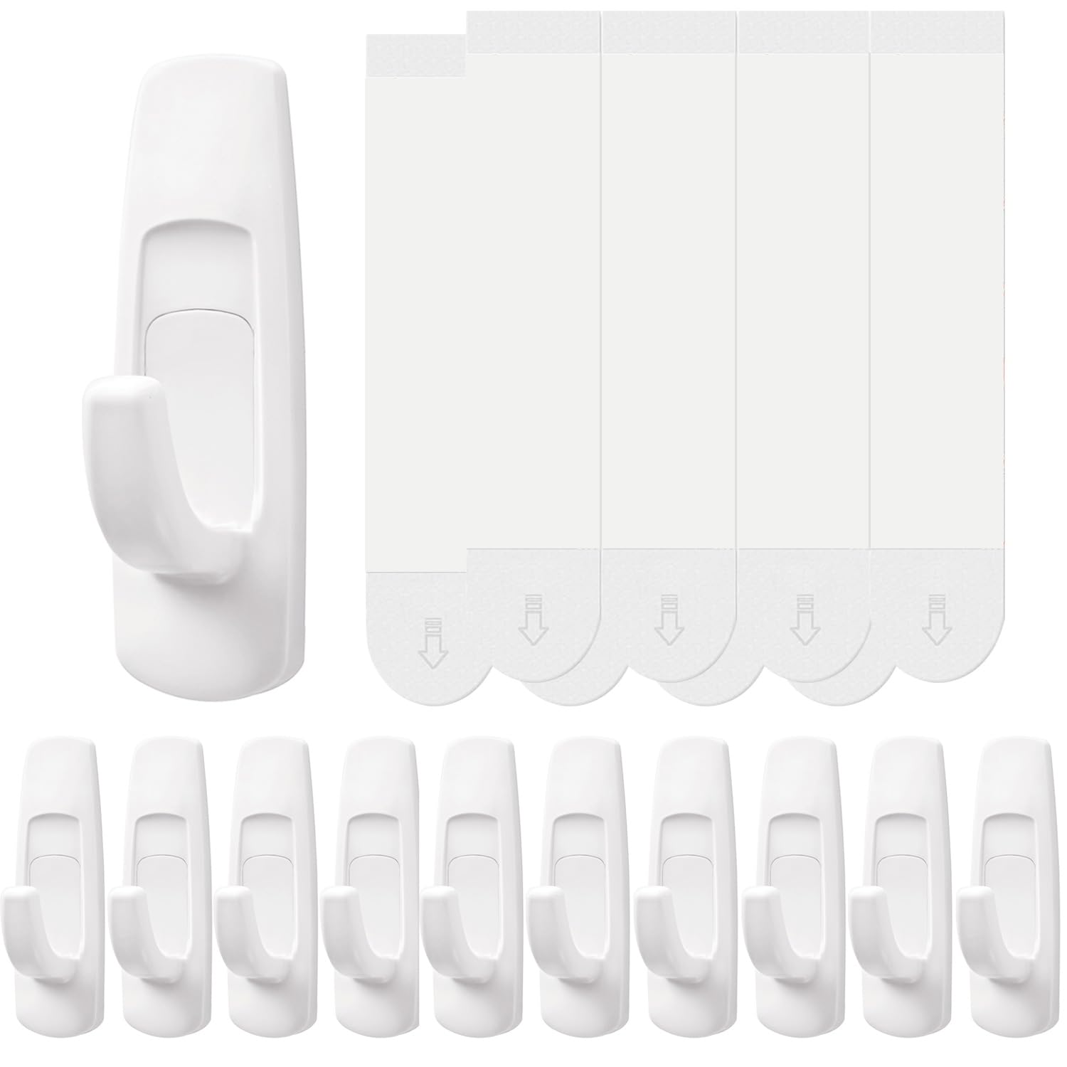 10-Pack Heavy Duty Adhesive Wall Hooks - Damage-Free Hanging Solution for Keys, Coats, Doors & Showers | Strong Adhesive Strips for Home, Office & Bathroom Organization