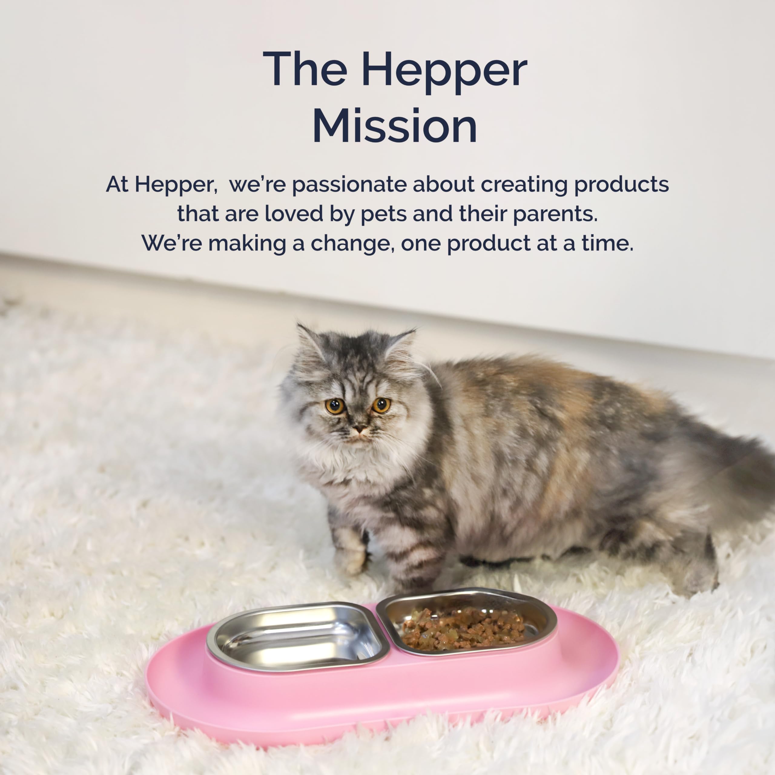 Hepper NomNom Spill Proof Elevated Cat Bowls - Stainless Steel Raised Cat Food & Water Dish with Whisker Relief - Non-Slip Pet Bowl for Messy Eaters - Perfect for Kittens, Adult & Senior Cats - Pink (Ideal for Home, Kitchen or Travel Use)