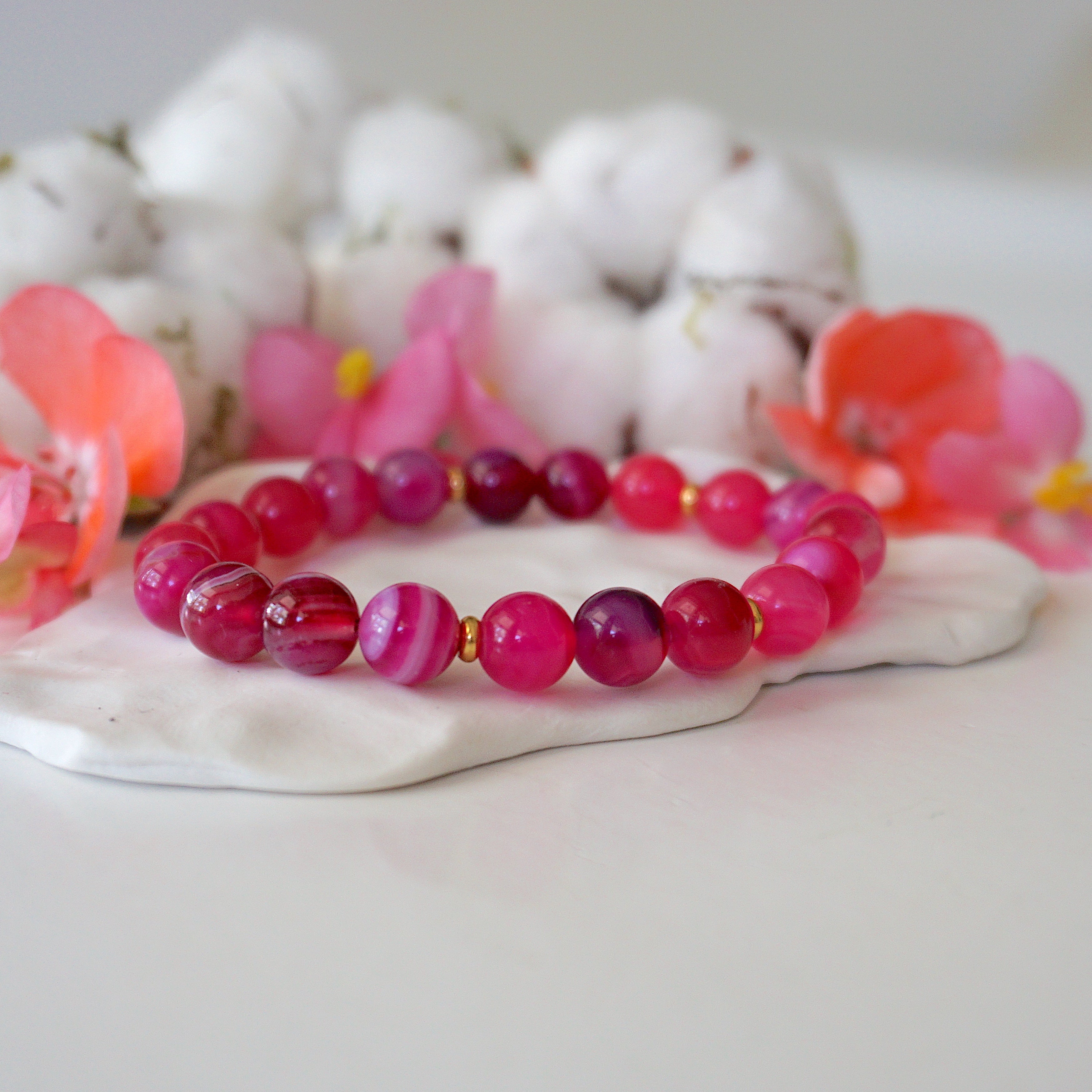 Pink Agate Healing Crystal Mala Bracelet - Natural Stone Beads for Meditation, Yoga & Spiritual Wellness | Handmade Buddhist Prayer Jewelry for Women & Men