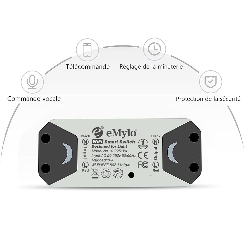 eMylo WiFi Smart Switch - Universal Light Switch for Smart Home, DIY Wireless Relay Module with Remote Control, Timer & Voice Control (Works with Alexa & Google Home via Android/iOS) - Perfect for Home Automation, Lighting Control & Energy Saving (1PC)