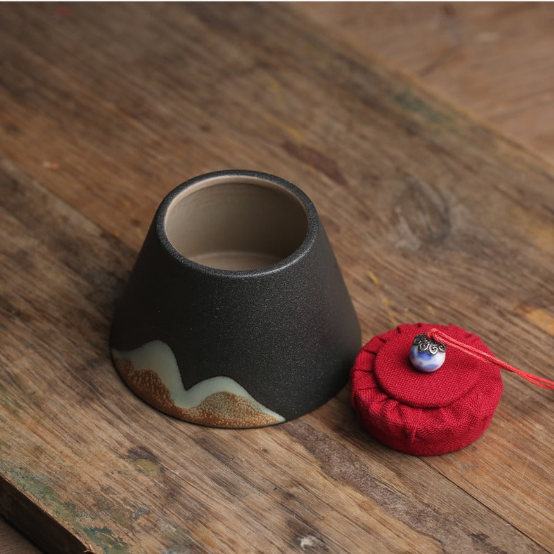 Premium Japanese Mountain Ceramic Tea Caddy - Authentic Handcrafted Green Tea Storage Container for Matcha & Loose Leaf Tea - Perfect for Home, Office & Tea Ceremonies