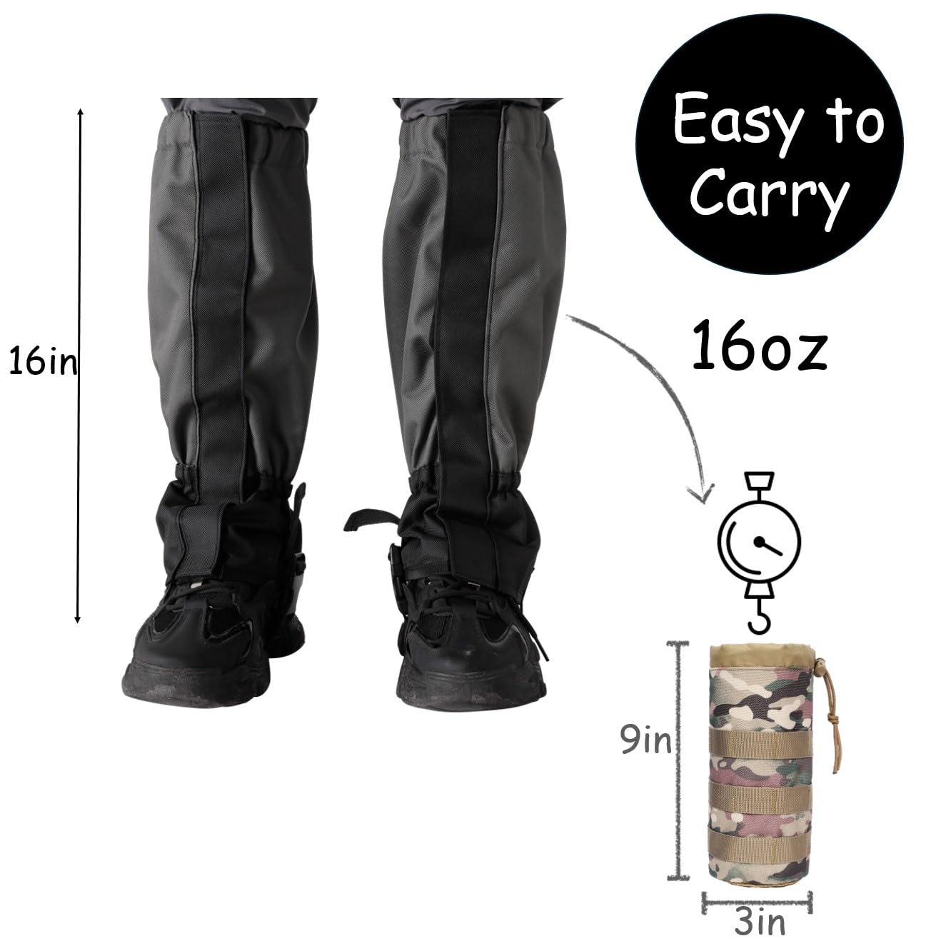 Waterproof Adjustable Hiking Gaiters for Boots - Tick & Weed Protection Leg Guards for Outdoor Activities, Hunting, and Trail Running