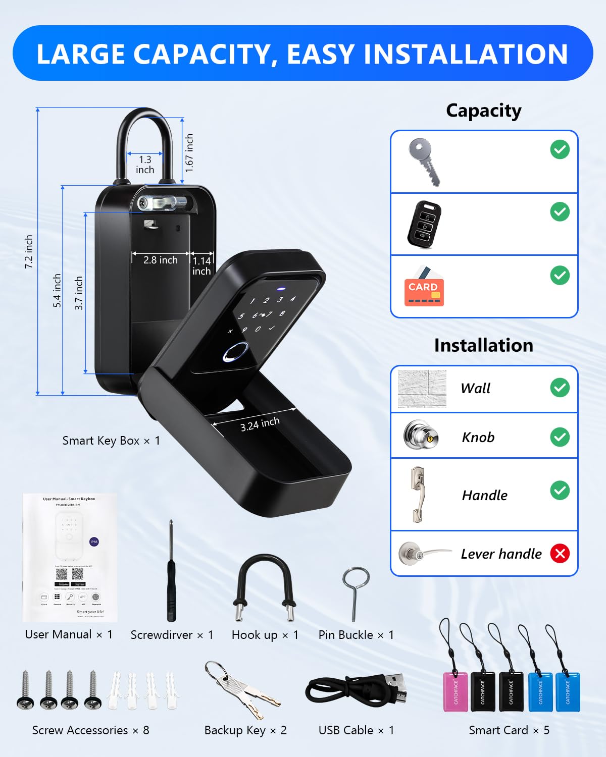Smart Lock Box - Wireless Electronic Key Lockbox with App Control, eKey Sharing, Wall Mount & Door Handle Installation for Home, Office, Warehouse & Realtor Use | Secure Key Storage Solution for Vacation Rentals, Property Management and Guest Access