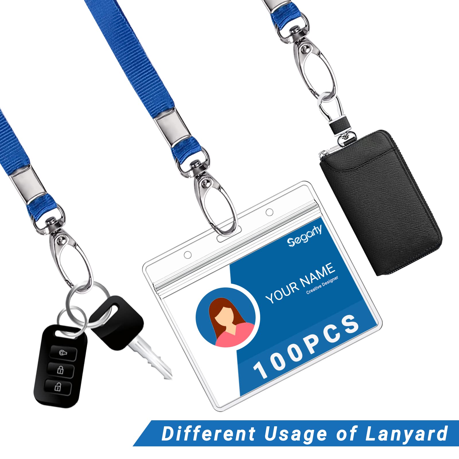 Segarty 100 Pack ID Lanyards with Clear Badge Holder - Waterproof for Office, School & Events
