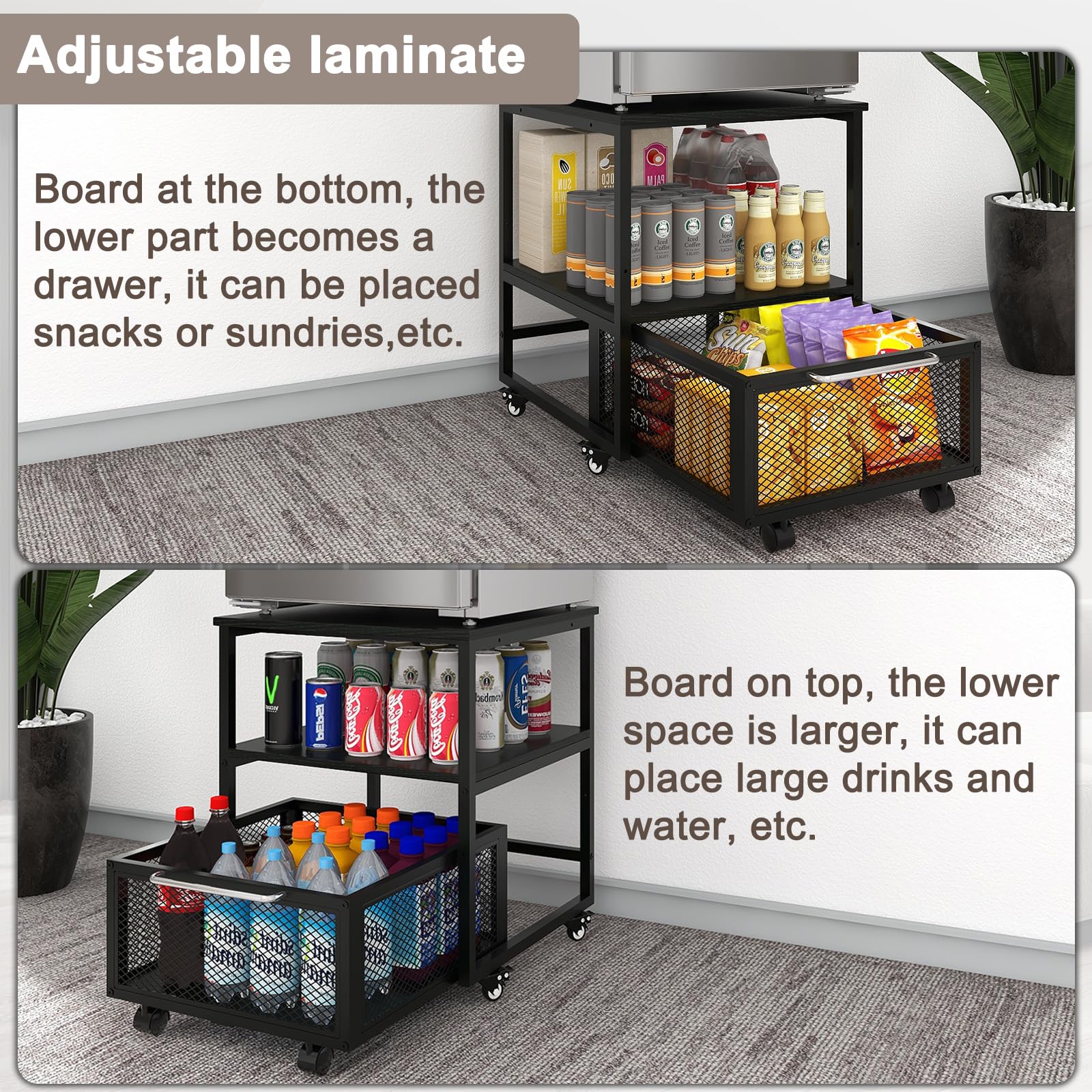 PUNCIA 19.7x19.7 Inch Heavy Duty Mini Fridge Stand with Storage & 4 Lockable Wheels - Beverage Refrigerator Table for Coffee Bar, Office, Home, Dorm - Perfect for Small Spaces & Compact Appliances