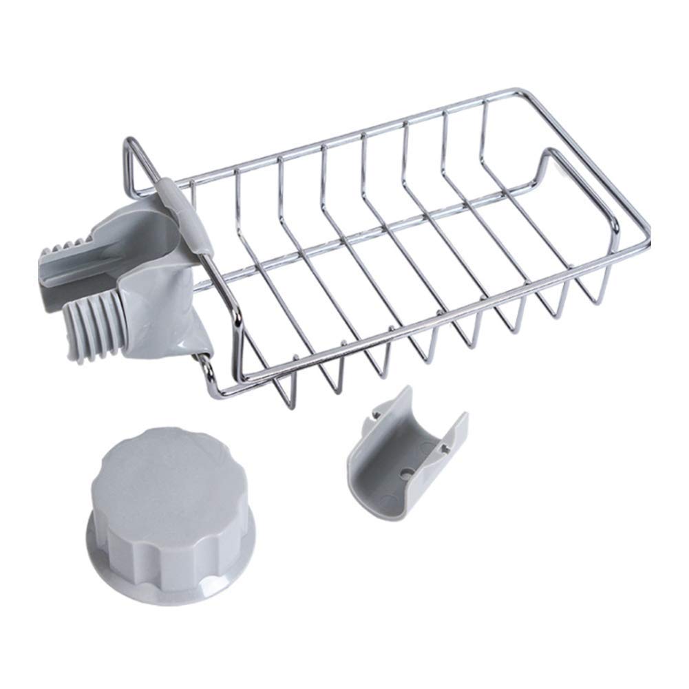 Stainless Steel Kitchen Sink Organizer - Dish Soap Sponge Holder & Faucet Storage Rack | Space-Saving Sink Caddy for Sponges, Brushes & Cleaning Supplies | Perfect for Small Kitchens & Apartment Sinks (Silver)