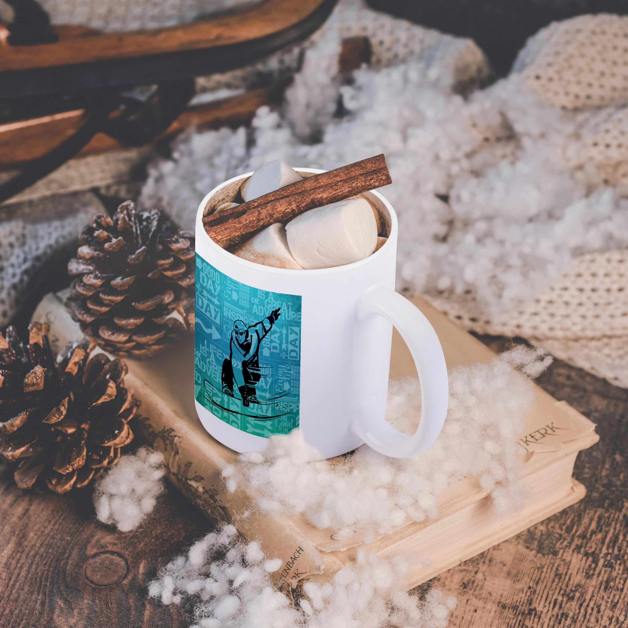 3D Snowboarding Winter Sports Silhouette Coffee Mug - 11oz Insulated Travel Cup with Adventure Word Art - Funny Gift for Skiers & Snowboarders - Perfect for Hot Drinks on Cold Mountain Days