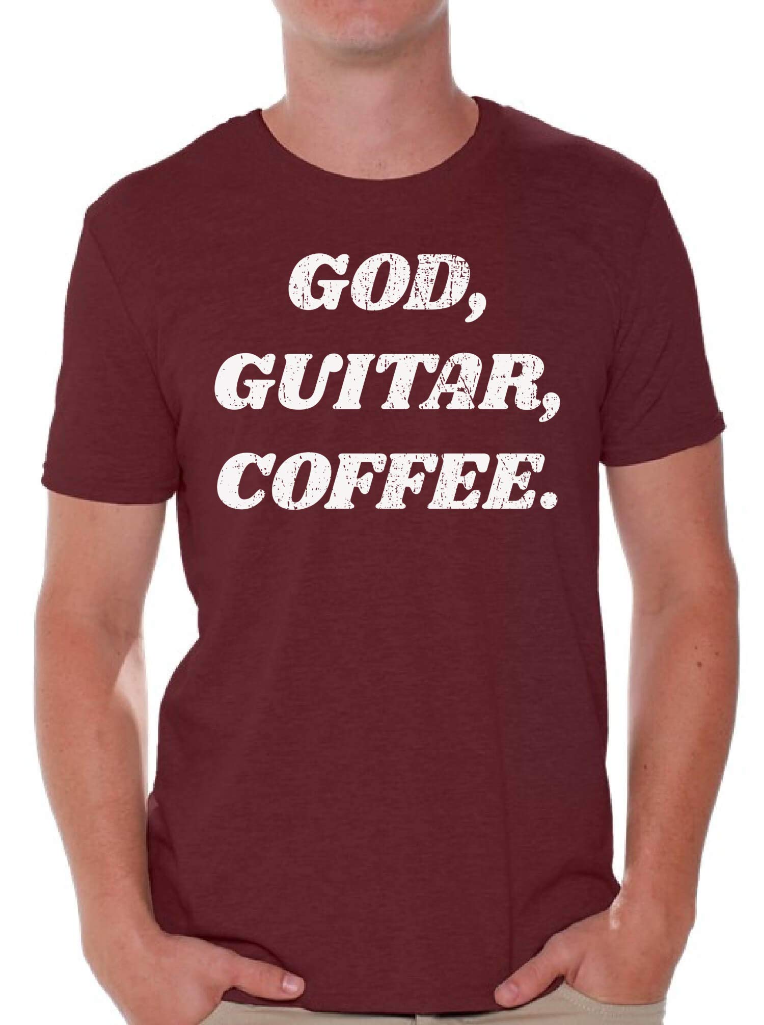 Awkward Styles God Guitar Coffee T-Shirt for Men - Christian Gift Tee with Guitar & Coffee Design - Perfect for Church, Concerts & Casual Wear