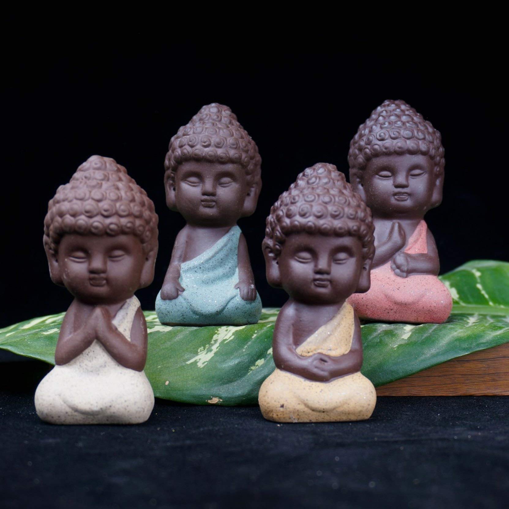 KKONION Ceramic Small Buddha Statue - Lovely Cute Monk Figurine, Tathagata Yoga Mandala Tea Pet, Purple Clay Home Decor for Meditation, Office Desk & Zen Garden