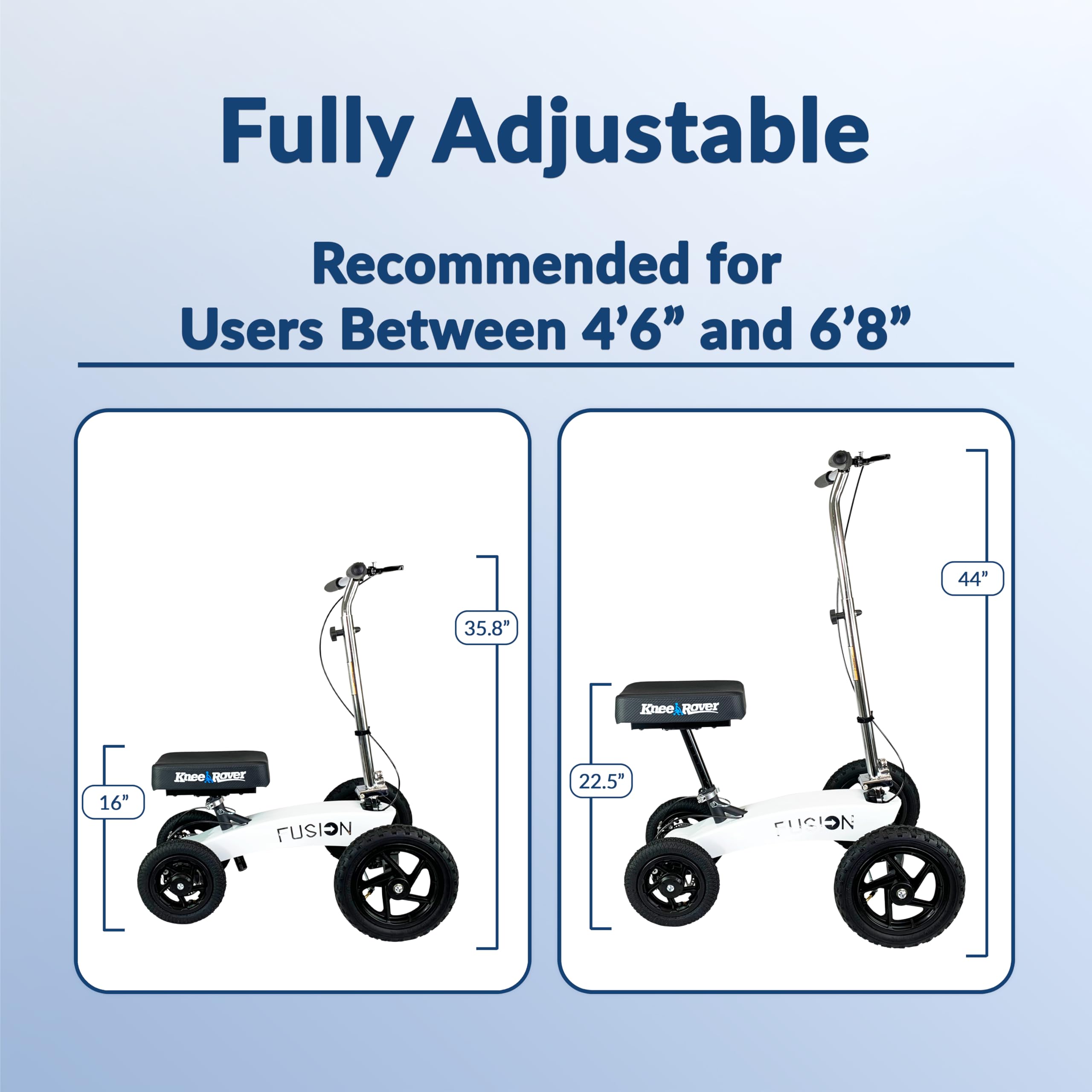 KneeRover All-Terrain Fusion 4-Wheel Steering Knee Scooter for Adults - Heavy Duty Knee Walker for Foot Surgery, Broken Ankle & Foot Injuries - Mobility Aid for Indoor/Outdoor Use After Surgery or Injury