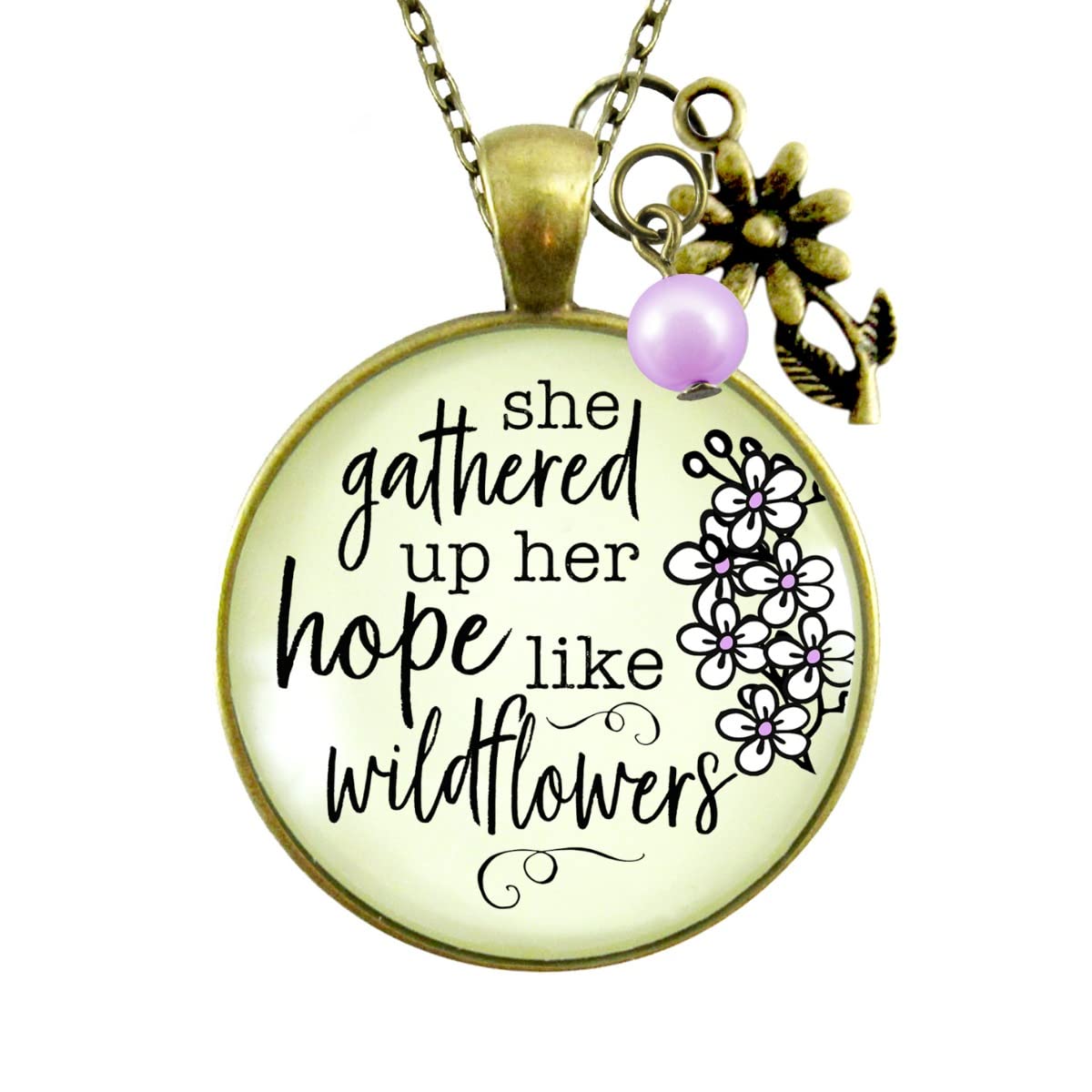 She Gathered Hope Wildflower Inspirational Necklace - Faith Jewelry with 24