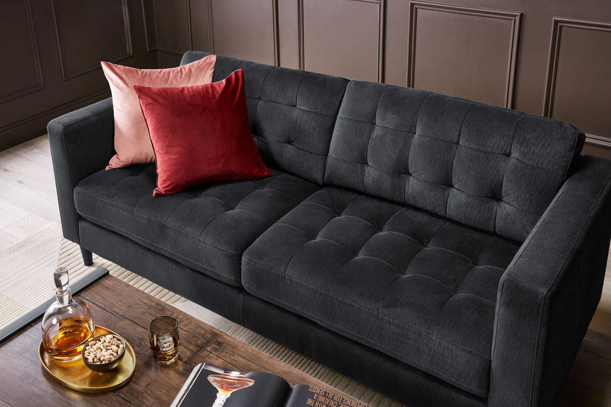 Premium Anthena Sofa and Loveseat Set in Charcoal Gray - Modern Living Room Furniture for Small Spaces, Apartments & Cozy Homes