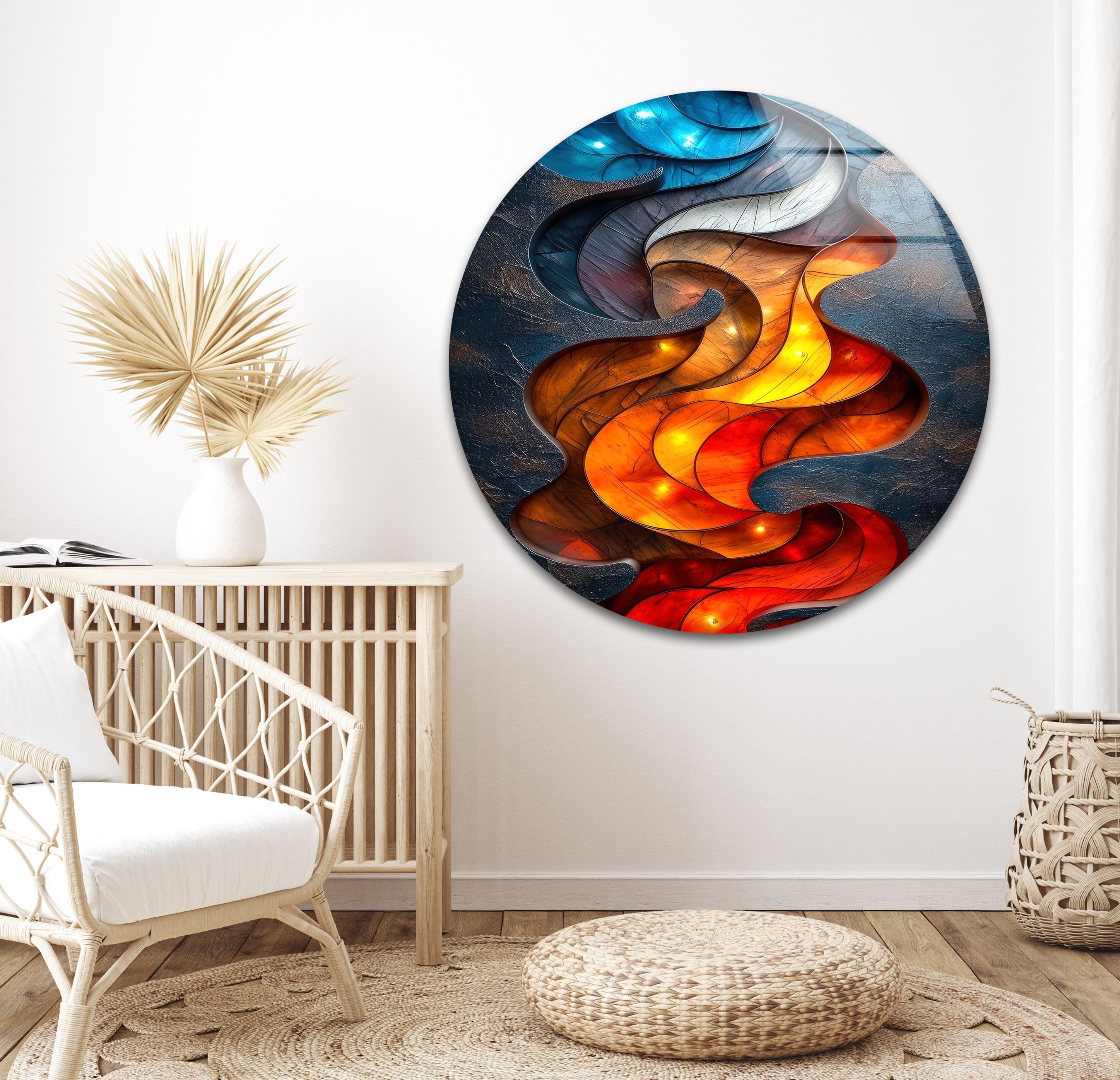 Blue & Red Design Glass Wall Art - Modern Handmade Decorative Panel for Living Room, Bedroom, or Office - Perfect for Home & Interior Decor