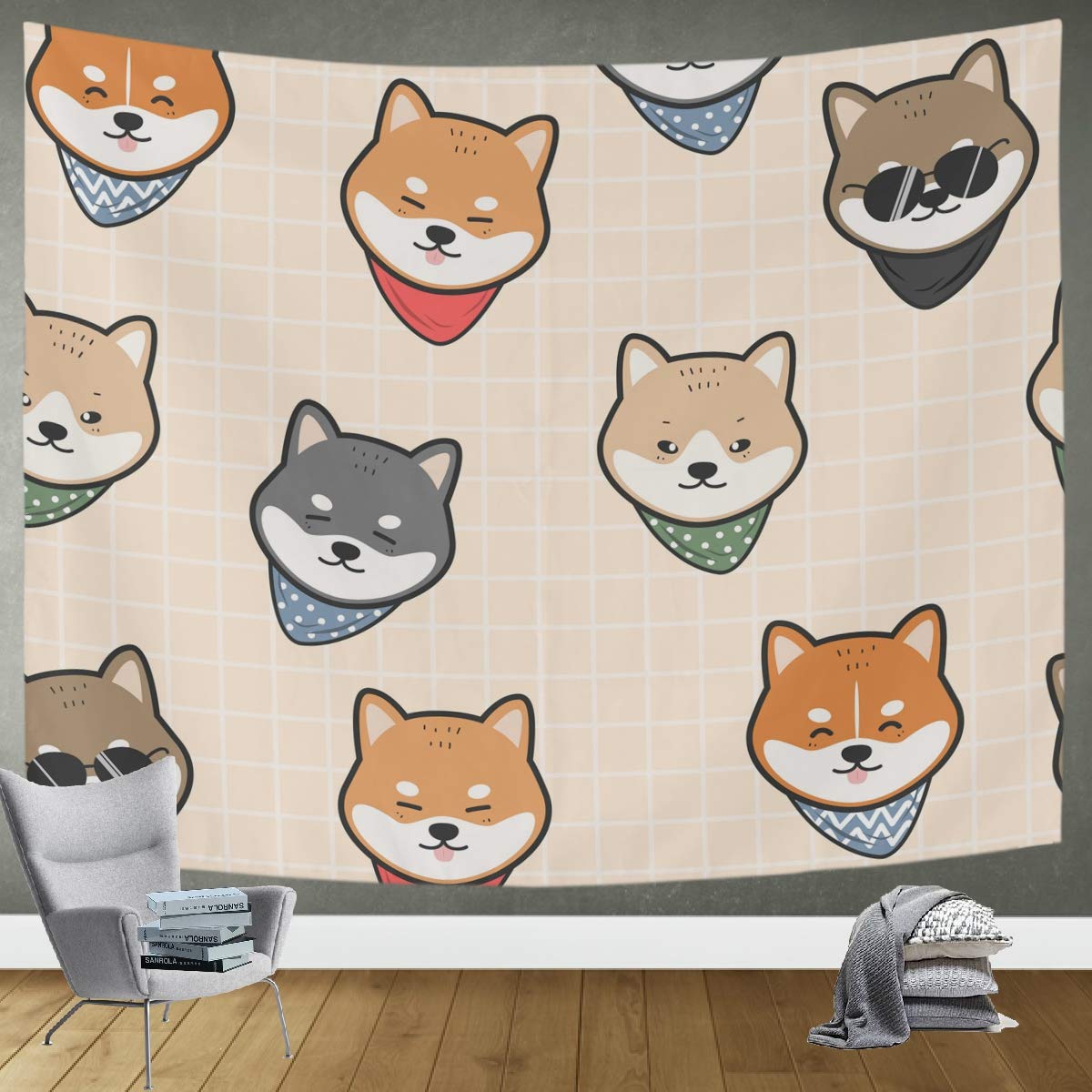 Cute Japanese Shiba Inu Dog Tapestry Wall Hanging - 90x60 Inch Large Bohemian Room Decor for Bedroom, Living Room & Dorm | Perfect for Home Decor, Aesthetic Wall Art & Cozy Boho Vibes