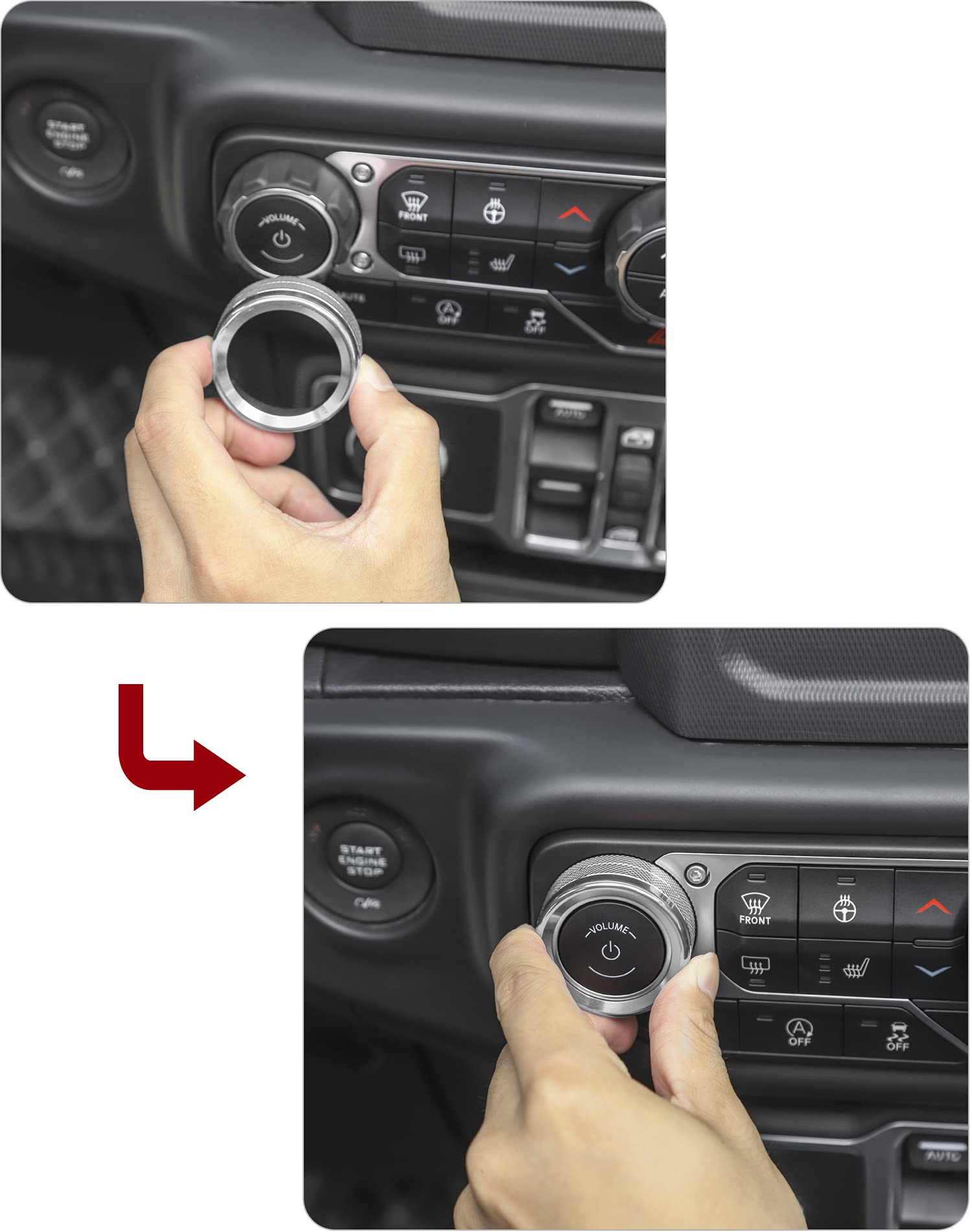 JeCar Aluminum Alloy AC Switch Knob Cover & Headlight Knob Trim - Compatible with Jeep Wrangler JL/JLU (2018-2023) & Gladiator (2020-2023) - Silver Finish - Interior Accessory Upgrade for Off-Road & Daily Driving