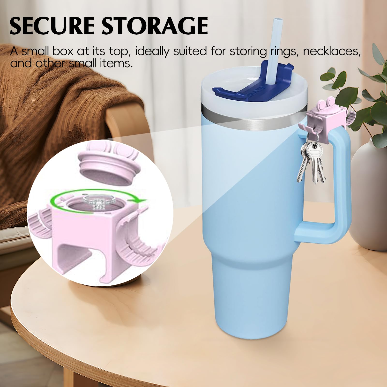Stanley Quencher H2.0 Tumbler Handle Clips - 30oz & 40oz Cup Accessories, Chapstick Holder, Keychain & Jewelry Organizer in Pink - Perfect for Work, Gym & Outdoor Adventures