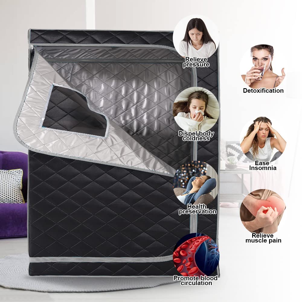 Smartmak Full Size Steam Sauna for Home - 1-2 Person Portable Spa with 4L Steamer, Large Body Relaxation Space (Black/Grey) - Perfect for Stress Relief, Detox & Muscle Recovery After Workout