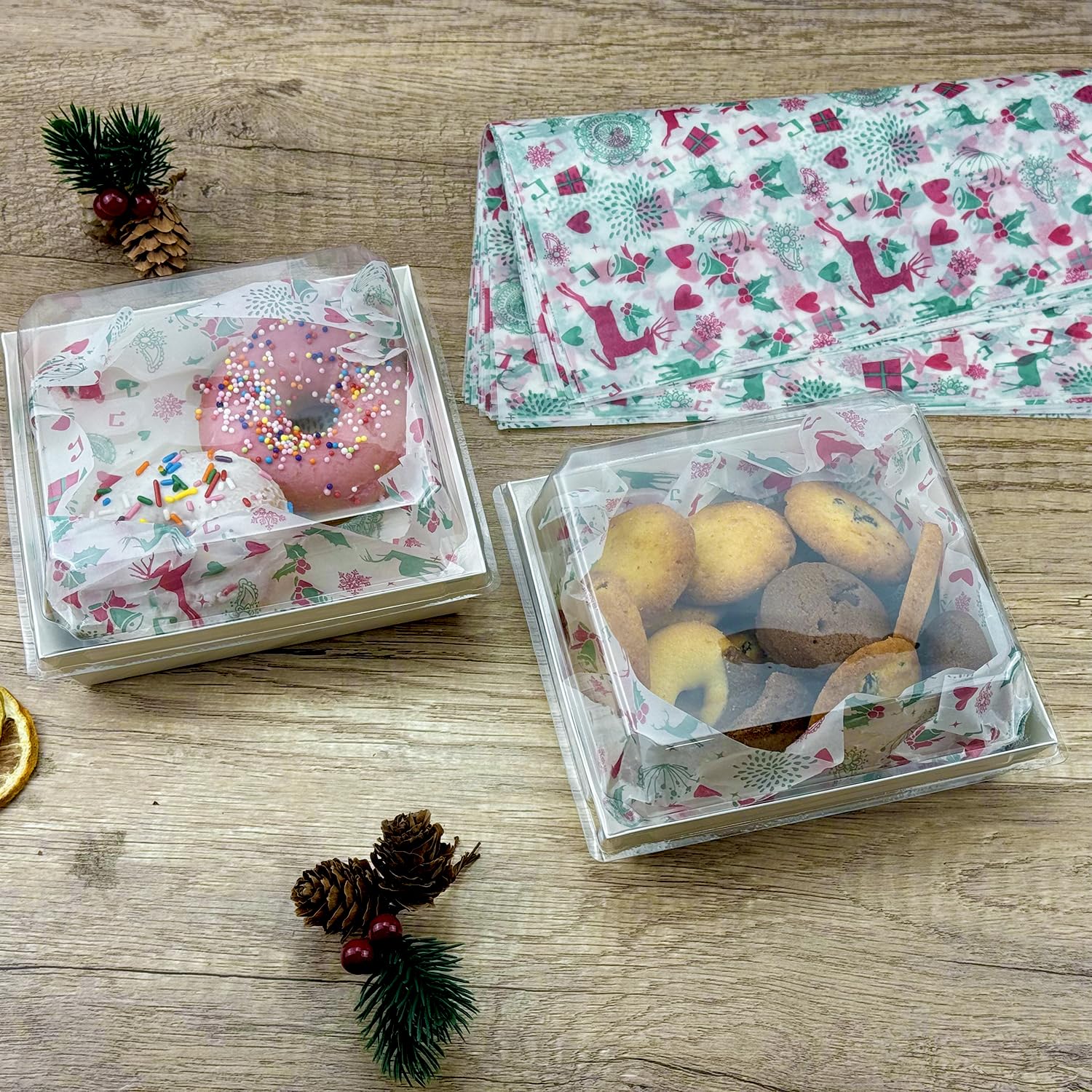 100 Pcs Christmas Wax Paper Sheets for Food - Grease Proof Holiday Deli Paper with Reindeer Design | Perfect for Baking, Wrapping Treats & Festive Party Decorations