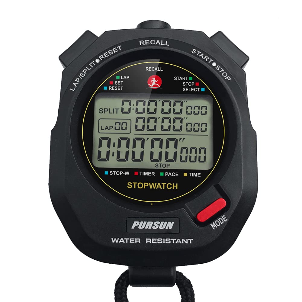 Professional Digital Sports Stopwatch Timer with 100 Lap Memory, Countdown Function & 0.001s Precision - Water Resistant for Track & Field, Swimming, Coaching & Fitness Training