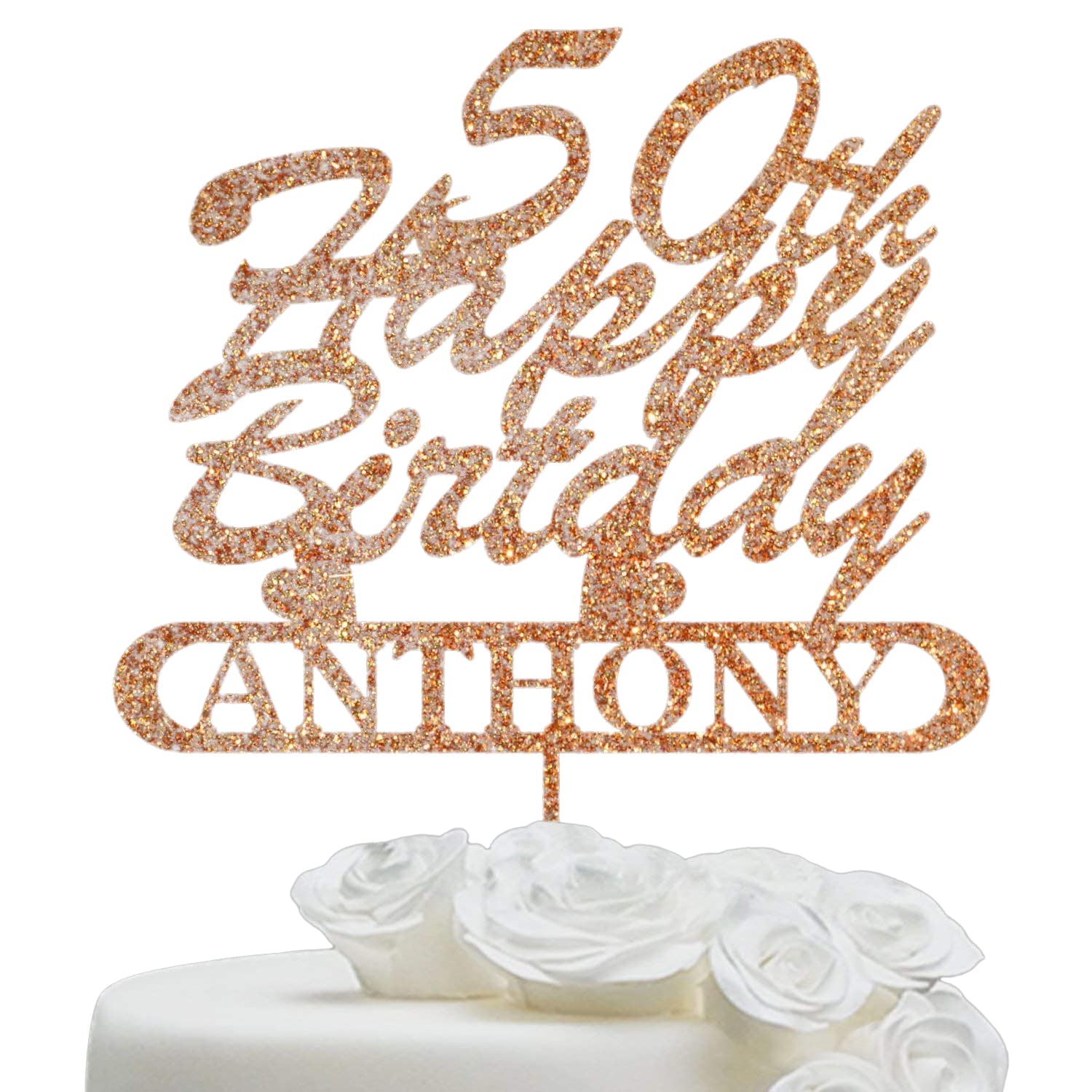 Custom Personalized Anniversary Birthday Cake Topper - Happy Birthday Cake Decorations for 50th Birthday Party - Age Number Cake Topper for Wedding, Anniversary & Special Celebrations