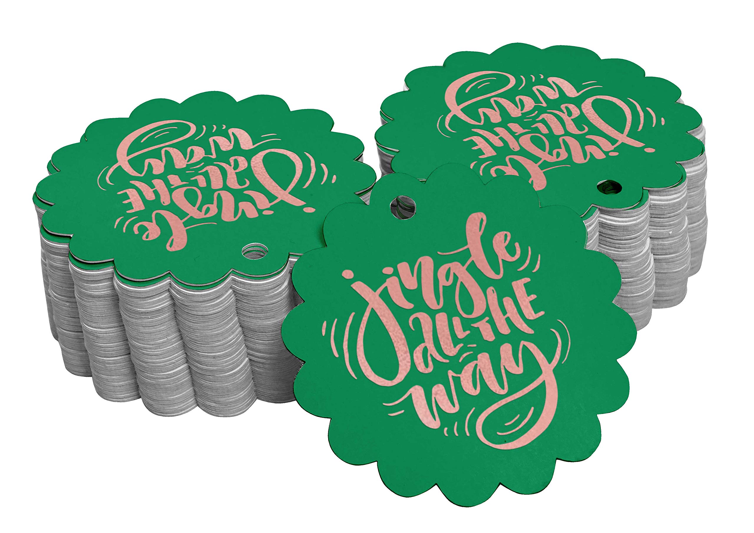 50pcs Real Rose Gold Foil Christmas Gift Tags - Elegant Jingle All The Way Holiday Favor Tags for Presents, Stockings & Tree Decorations - Perfect for Holiday Wrapping, Secret Santa & Festive Party Favors