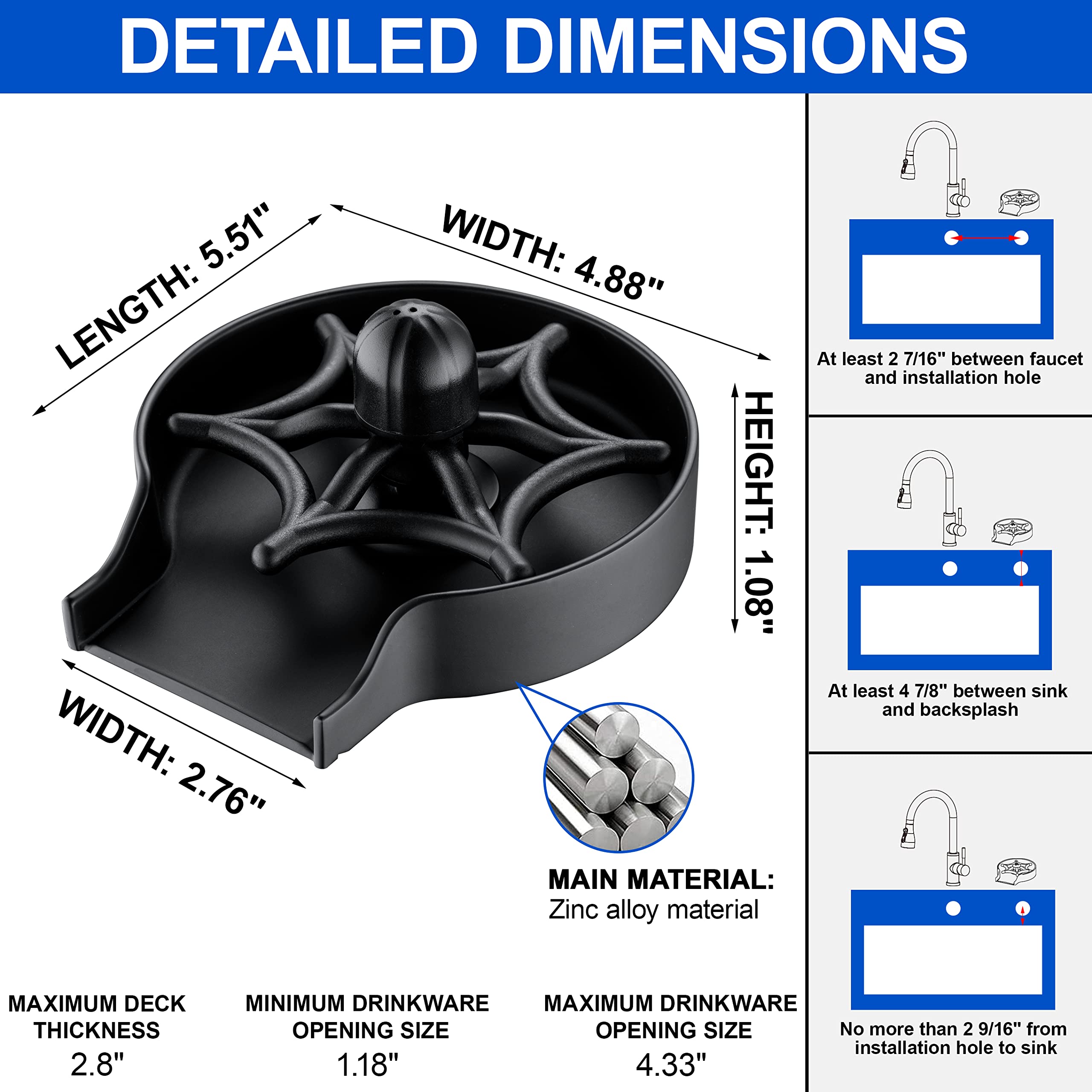 2025 Newest 360° Rotating Metal Glass Rinser for Kitchen Sink - Matte Black Faucet Cup Cleaner, Bottle Washer with Durable Stainless Steel Design - Perfect for Bar, Restaurant & Home Kitchen Cleaning